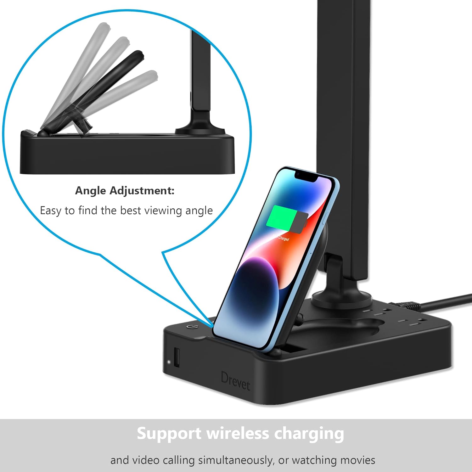 Drevet LED Desk Lamp for College Dorm Room, Desk Light with 1 USB Charging Port 2 AC Power Outlet, 3 Lighting Modes, 3 Level Brightness Touch Lamp