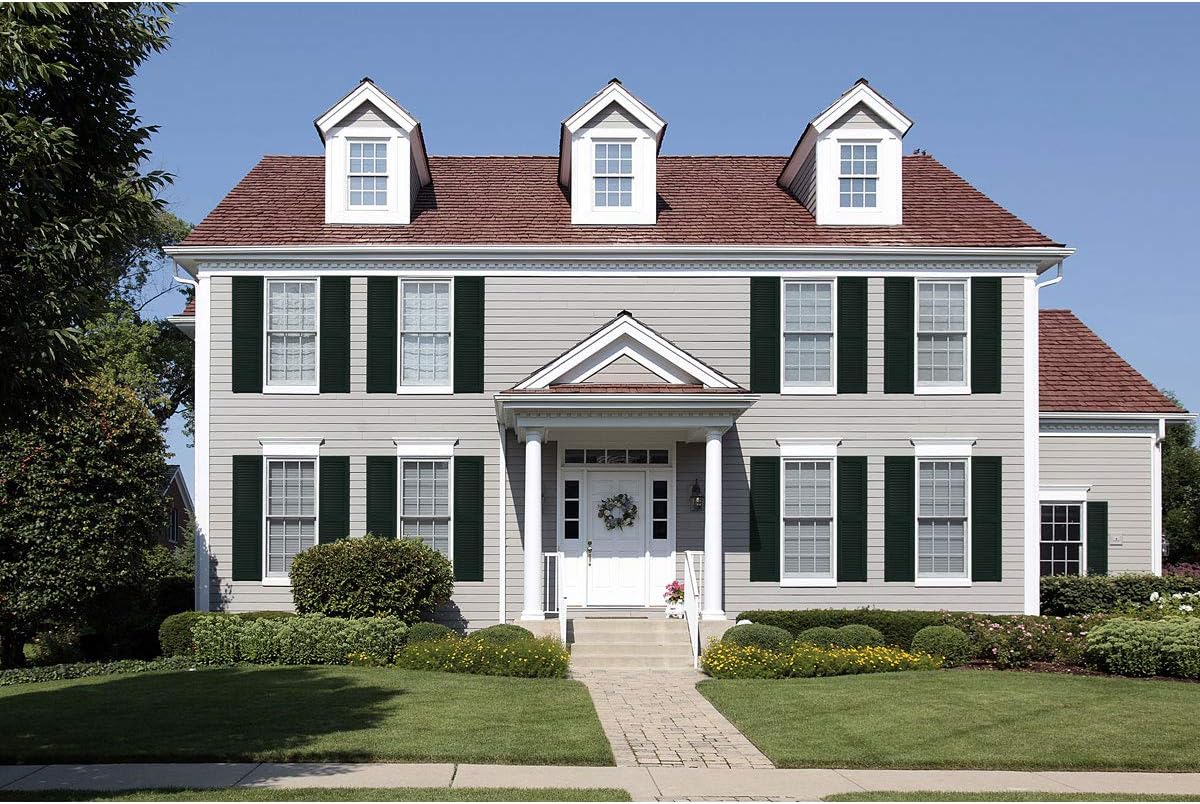 18"W x 60"H True Fit PVC Two Equal Louver Shutters, Unfinished (Per Pair - Hardware Not Included)