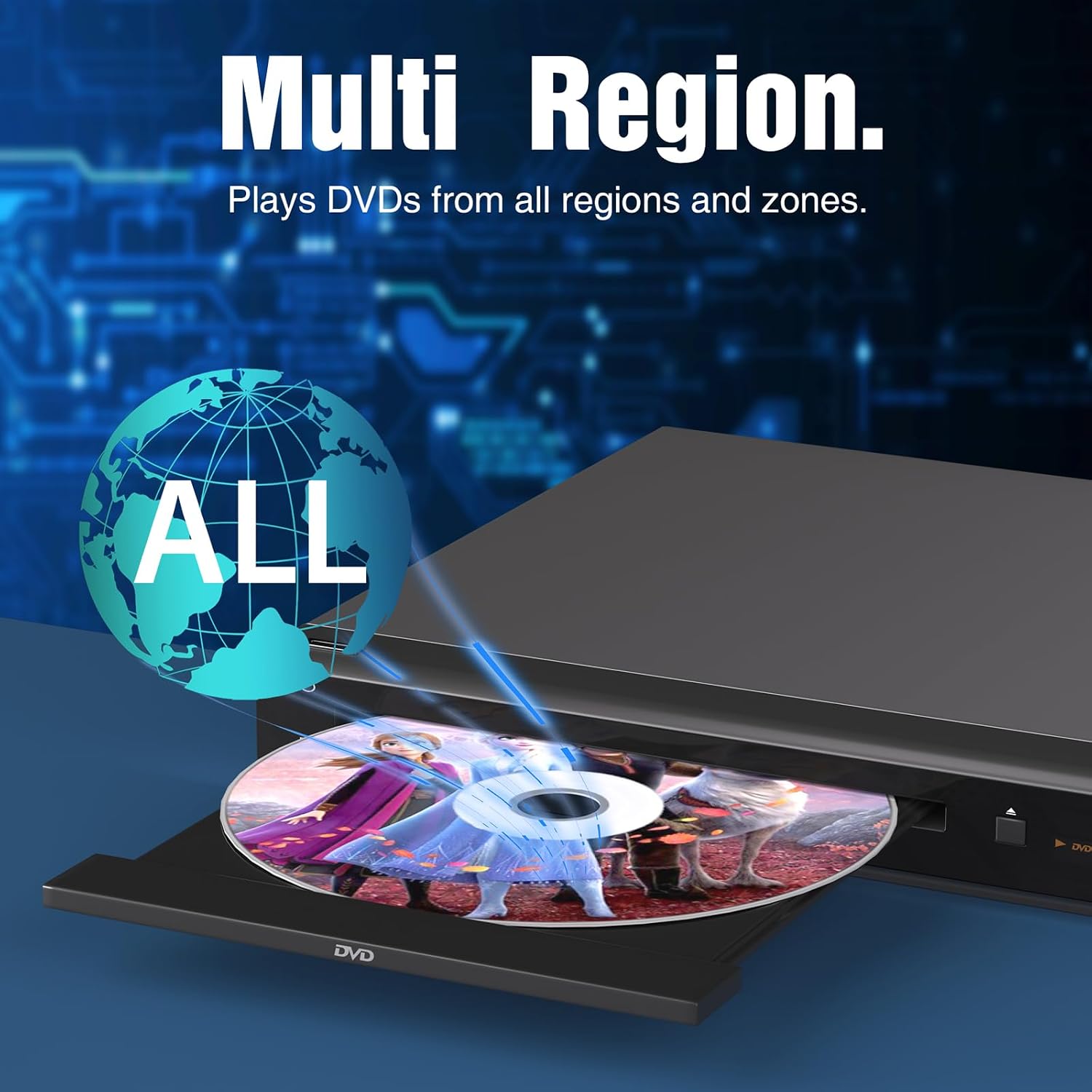 MEGATEK Region-Free DVD Player for TV with HDMI & 1080P Upscaling | CD/DVD/USB Playback, Compact Metal Housing, Coaxial Audio, LED Display