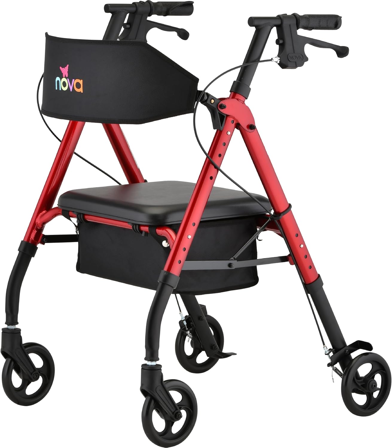 NOVA Star 6 Foldable Rollator Walker for Seniors, Wide Padded Backrest with Seat, 6” All-Terrain Wheels, Easy-Grip Locking Hand Brakes, Height Adjustable, Blue