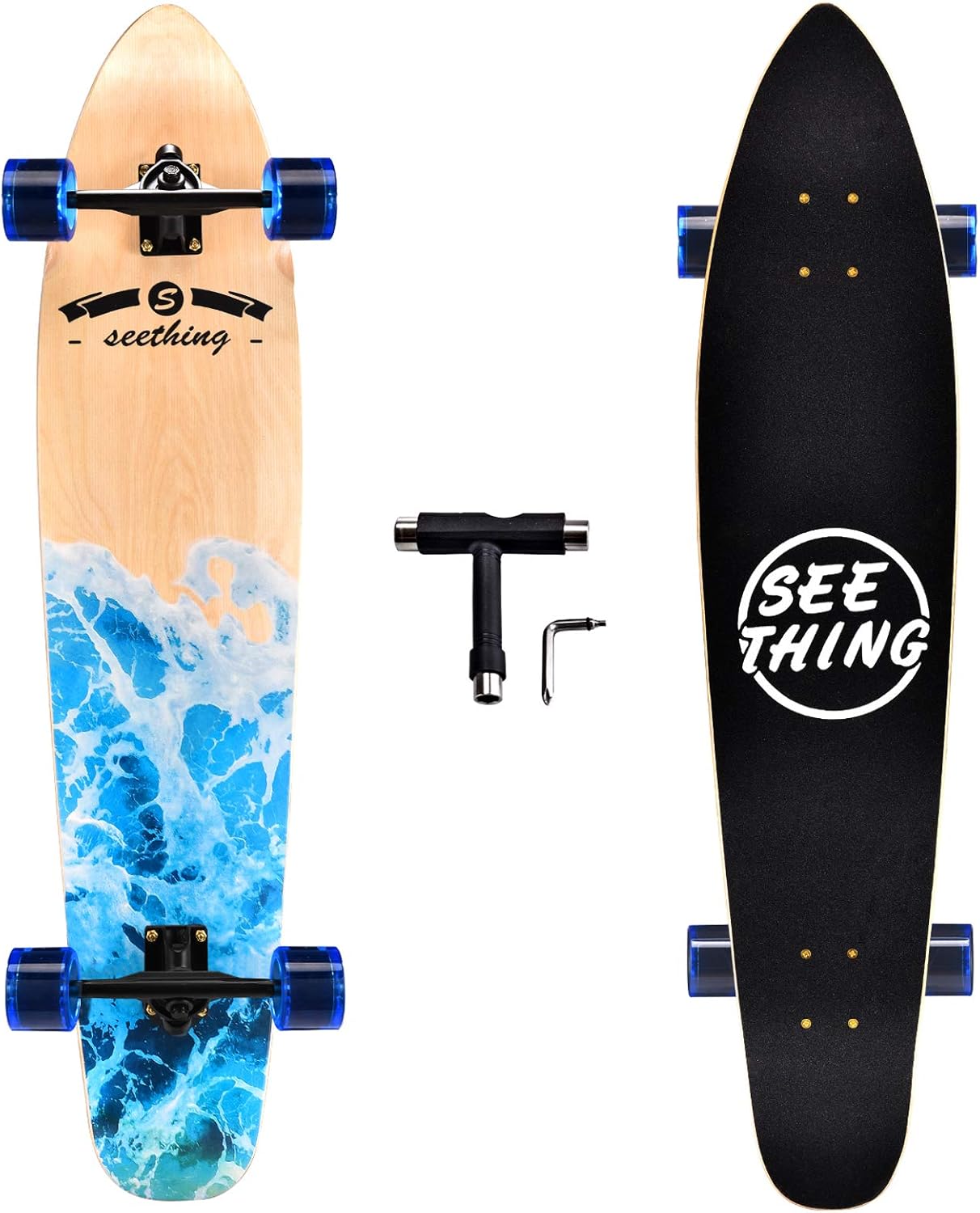 seething 42 Inch Longboard Skateboard Complete Cruiser Pintail, The Original Artisan Maple Skateboard Cruiser Pintail for Cruising, Carving