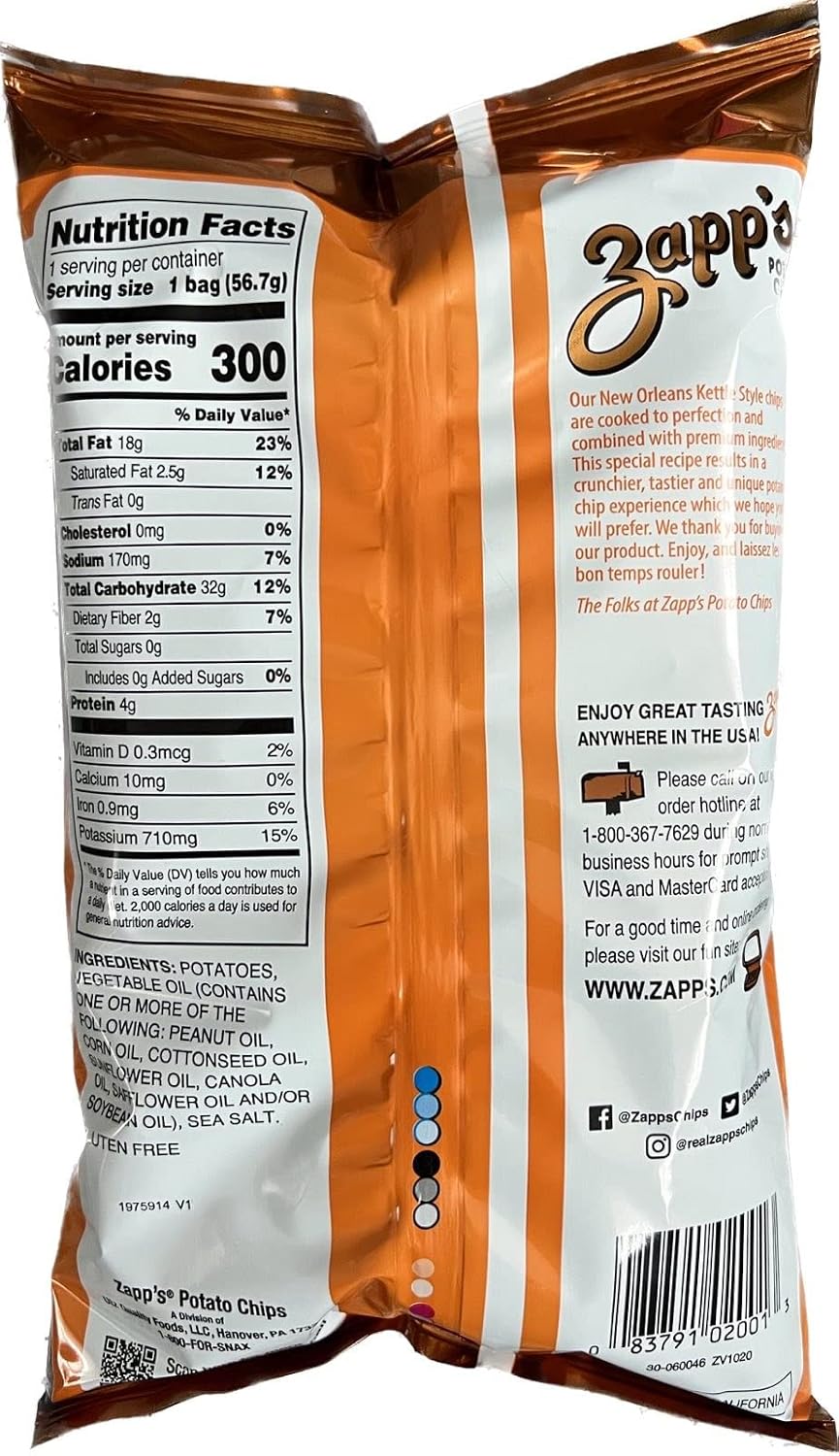 Zapp’s New Orleans Kettle-Style Potato Chips Hotter n Hot Jalapeno Flavor (2 oz Bags, 25 Count), Crunchy Chips with a Spicy Kick, Perfect On-The-Go, Gluten Free Snack