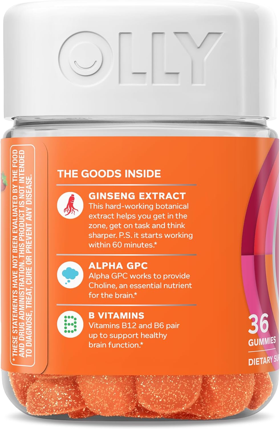 OLLY Laser Focus Gummy Supplement,* Ginseng Extract, Alpha GPC - 36 Count