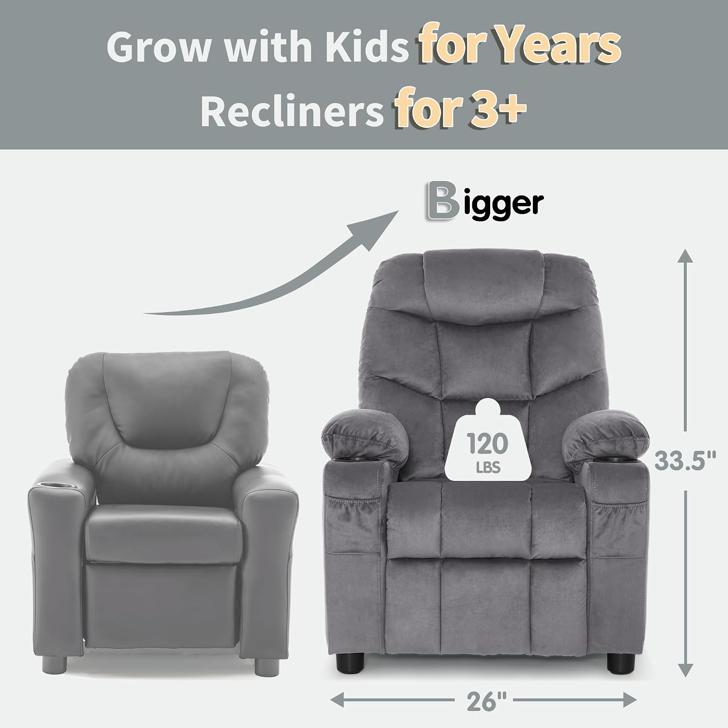 MCombo Big Kids Recliner for Ages 3+, Toddlers Recliner 7355 Velvet, Blue