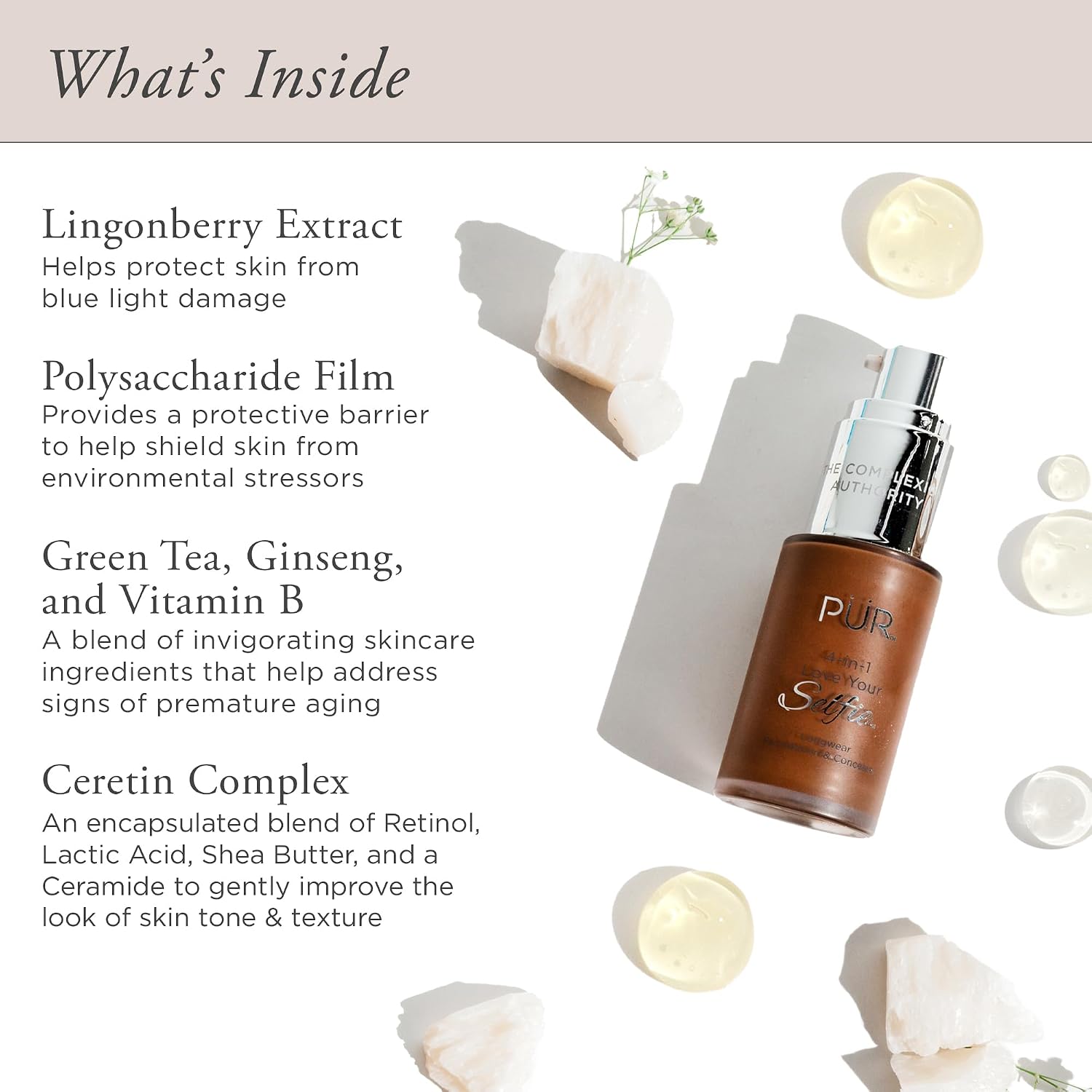 PÜR MINERALS 4-in-1 Love Your Selfie Foundation & Concealer - Longwear Medium-to-Full Coverage Liquid Makeup Foundation with Hydrating Blend for Refined-Looking, Natural Beauty Glow & Skin Texture