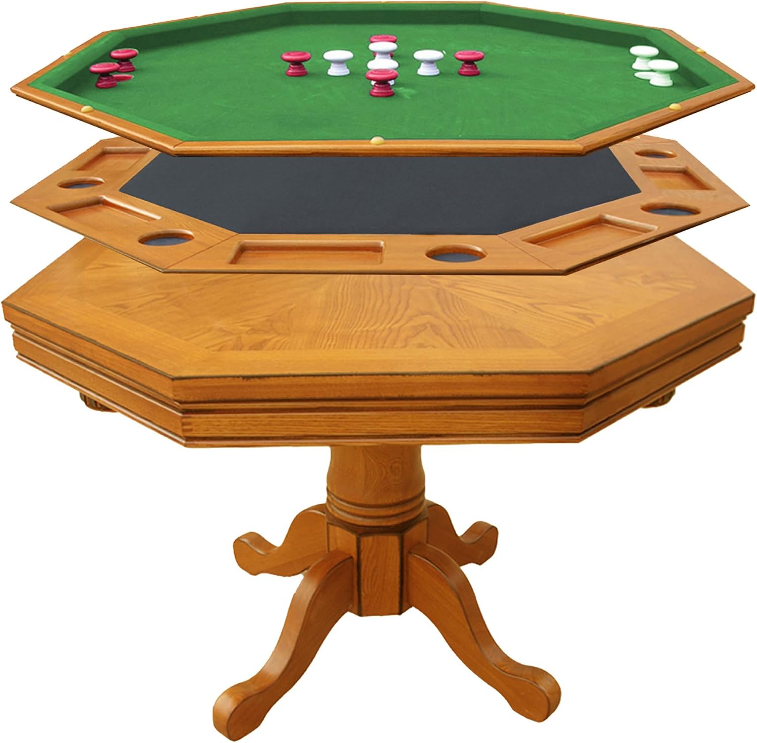 Hathaway Kingston 3 in 1 Octagon Poker Table, Dining & Bumper Pool Table for Game Rooms - Durable Hardwood, Sturdy Legs