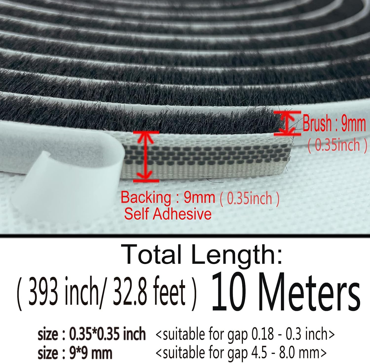 Self-Adhesive Pile Weather Stripping Seal for Sliding Windows and Door Frames, 16.5ft x 11/32 inch, Grey