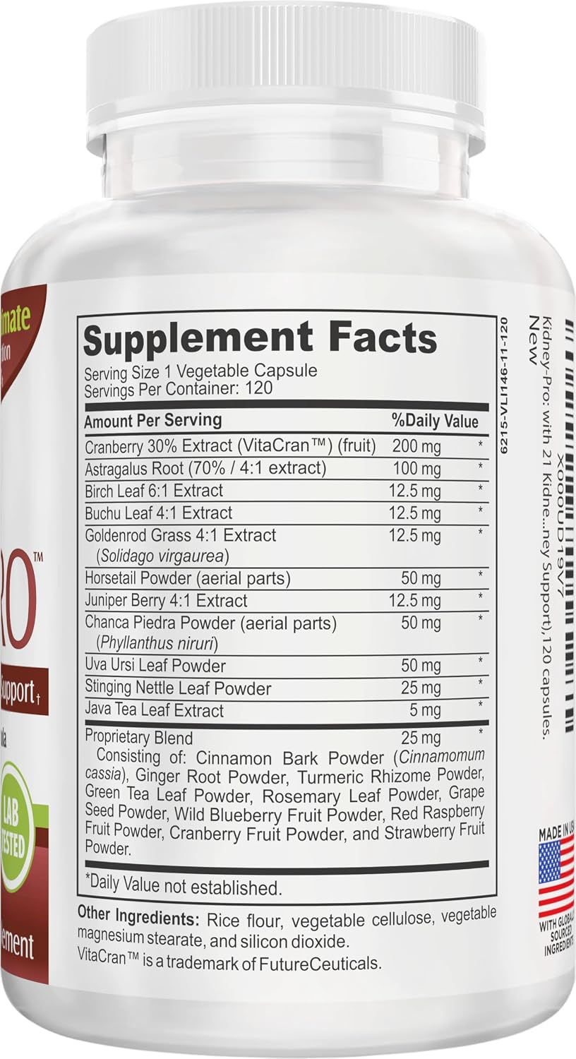 Kidney-Pro: with 21 Kidney Health Supplements in 1 Formula | All-in-1 Kidney Support Supplement | 2-Month Bulk Supply | 120 Capsules