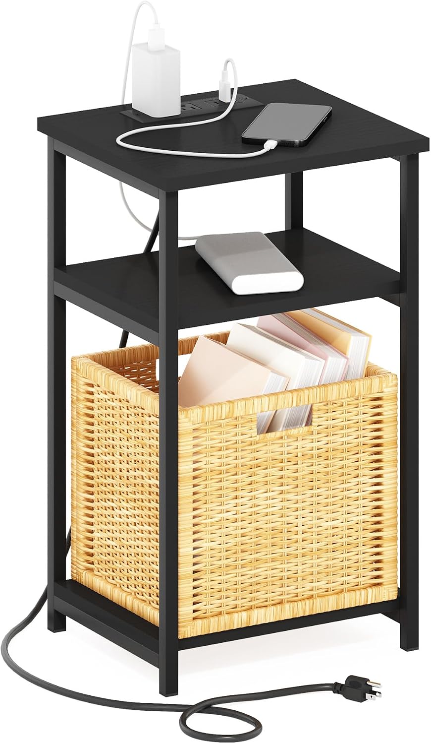 Furinno Turn-N-Tube End Table Corner Shelves, Set of 2, Dark Cherry/Black | Stackable Modern End Table with Open Shelf, Night Stand, Bedside Table, for Living Room, Bedroom