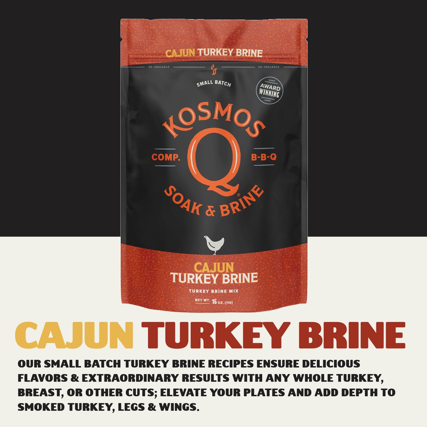 Kosmos Q Chicken Brine Soak, Brown Sugar & Worcestershire Spice Mix For Whole Bird, Breasts, Tenderloins, Grilling, Roasting, Smoking, Locks In Moisture, Savory Flavor, Easy Mix Directions, 16 Oz Bag