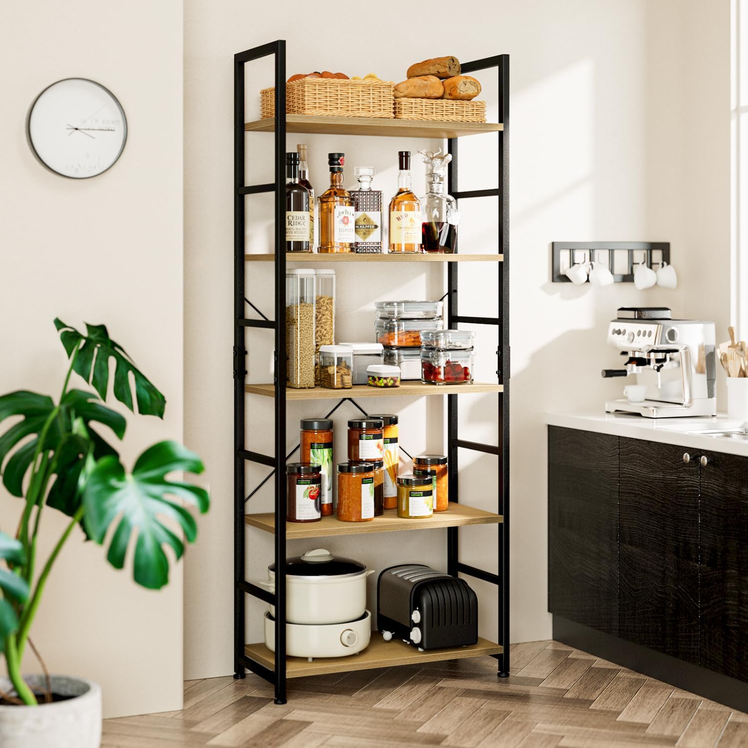 NUMENN 5 Tier Bookshelf, Tall Freestanding Open Storage Bookcase, Vintage