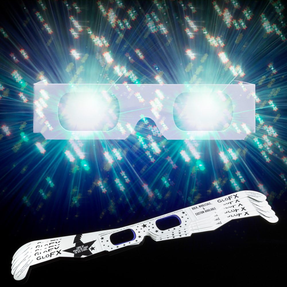 GloFX Paper Cardboard Diffraction Glasses - Great for Christmas Lights, Parties, Raves, Festivals, Light Shows, & Fireworks