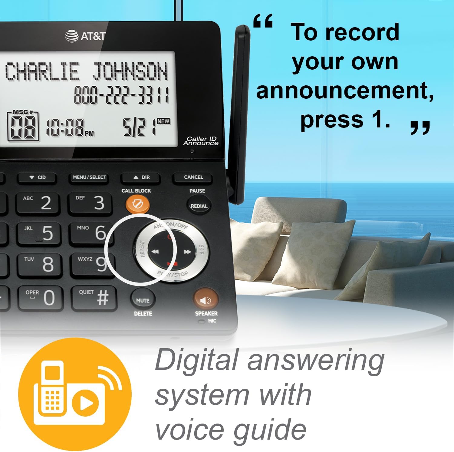 AT&T DECT 6.0 Expandable Cordless Phone with Answering System, Silver/Black with 3 Handsets