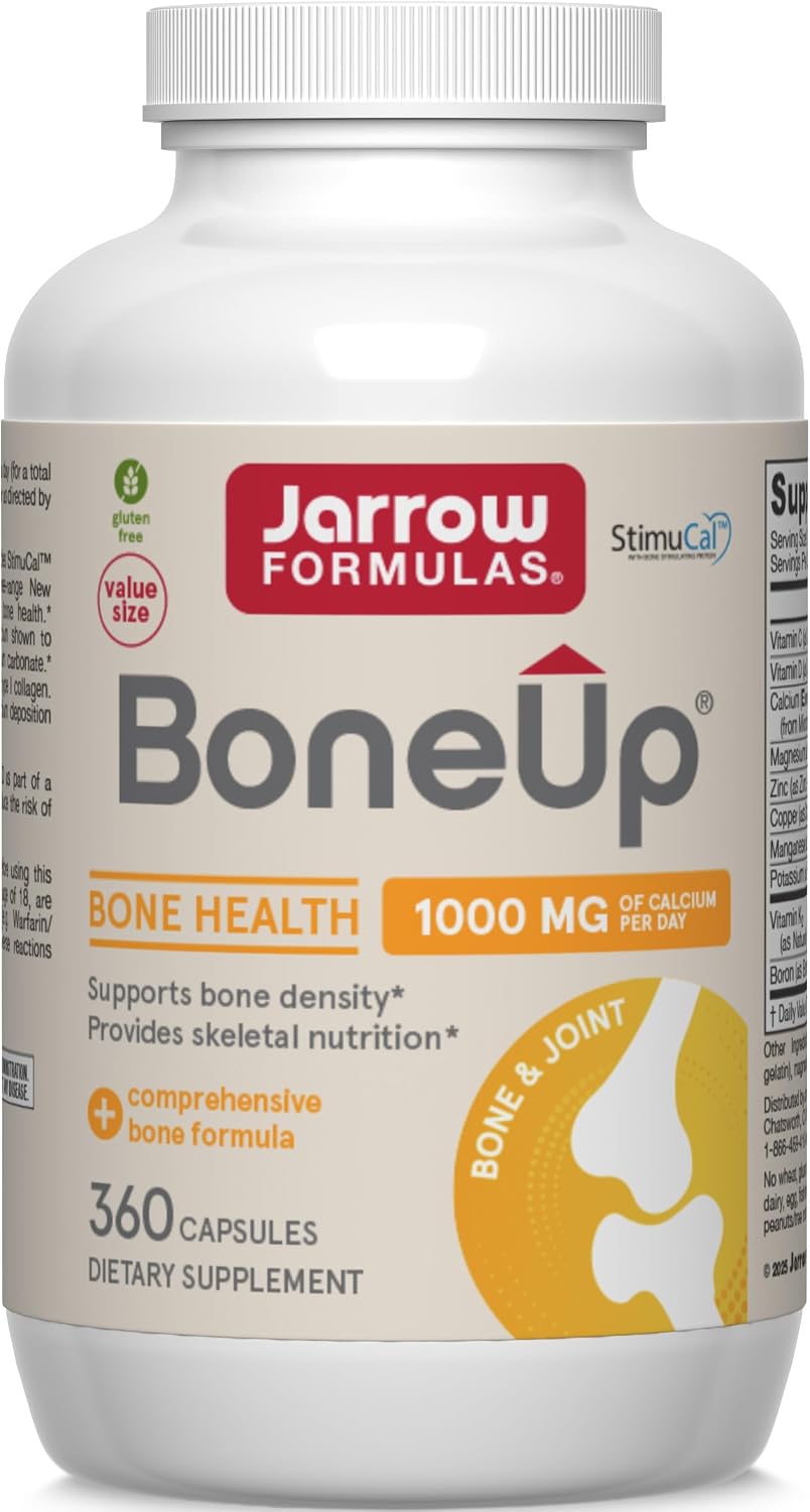 Jarrow Formulas BoneUp, 1,000mg Calcium Per Day, 240 Capsules | Bone Density Support, MCHA Calcium, Vitamins D3 & K2, Provides Skeletal Nutrition, Strong Bone Support, 40 Day Supply