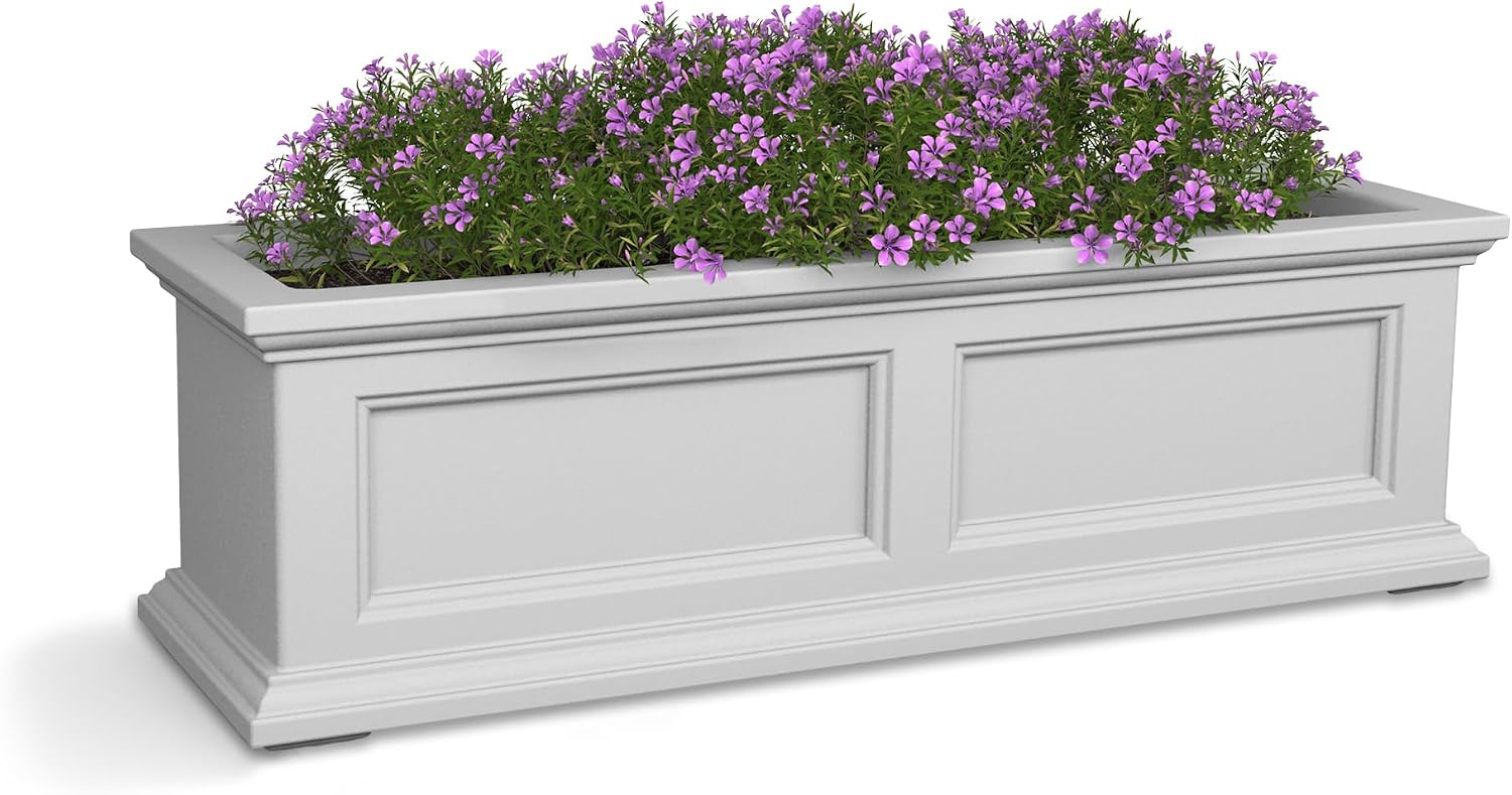 Mayne Fairfield 48in Self-Watering Rectangular Window Box Planter, Black | Self-watering, All season, Fade resistant, Mounting brackets included, Built-in overflow, 15-year warranty