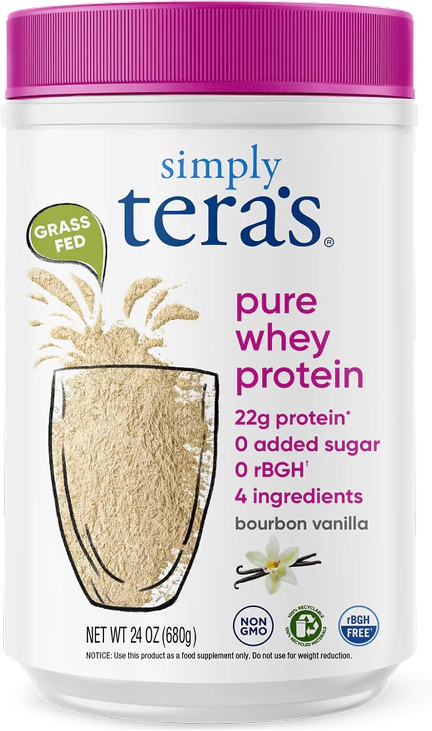 Simply tera's Pure Whey Protein Powder, Dark Chocolate, Clean Label - 12 Oz | Clean Whey Protein Powder, Made Without Artificial Sweeteners, Non-GMO, Kosher, rBGH-Free