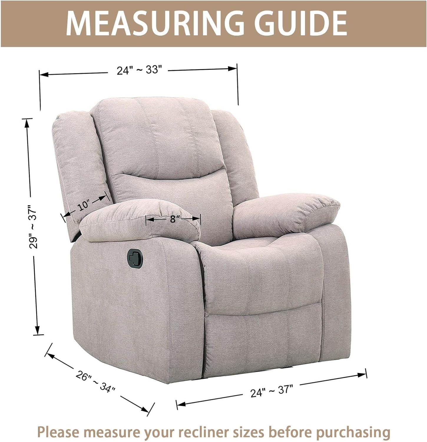 JIVINER Super Stretch Recliner Chair Covers 4 Pieces Sofa Slipcover for Reclining Chair Spandex Soft Recliner Slipcover with Pockets Recliner