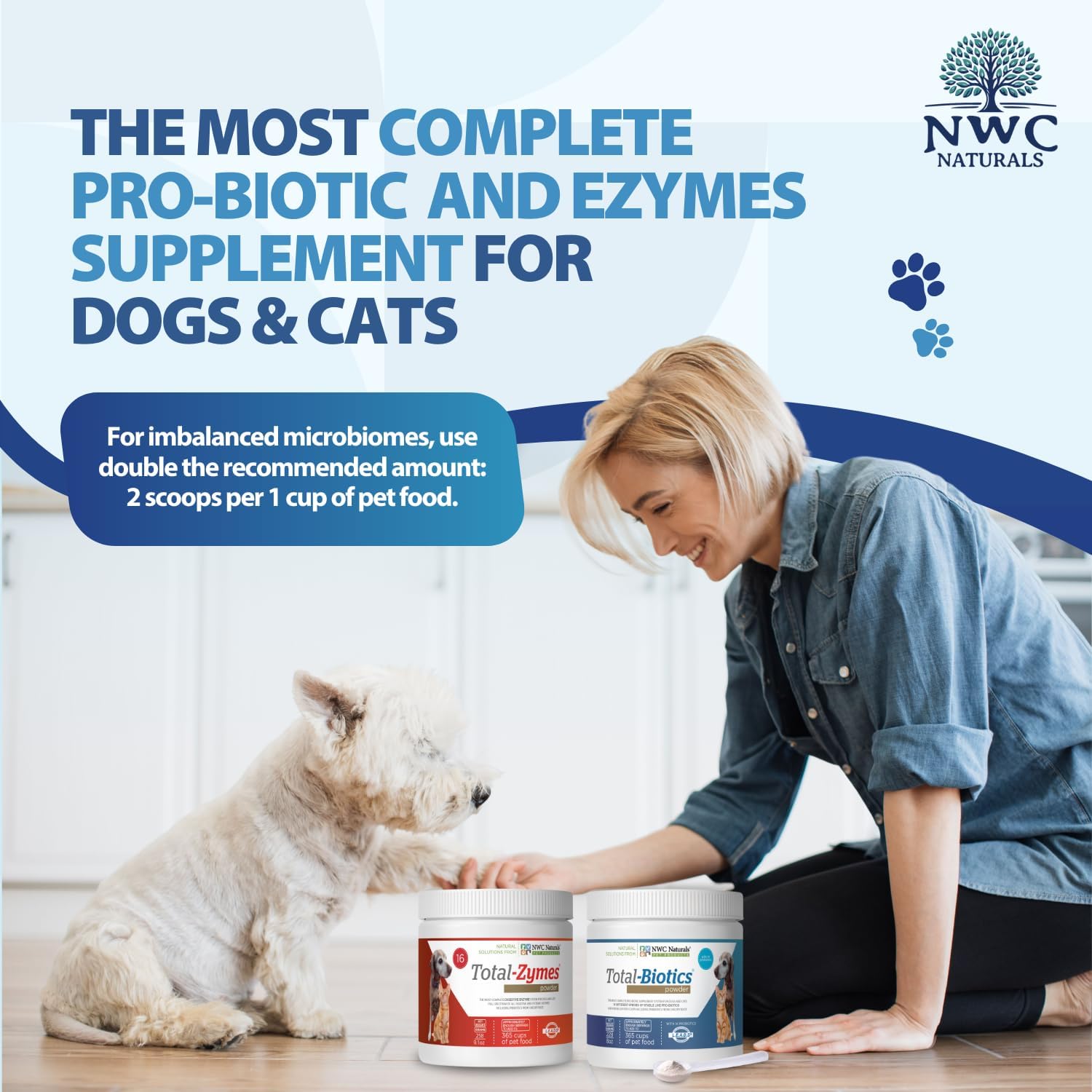 Pet Probiotic and Digestive Enzyme Powder Twin Pack, 2 Jar Set | 14 Probiotic Strains, 16 Digestive Enzymes, Flavorless Powders Blend with Pet Food, Each Jar Covers About 365 Cups of Food