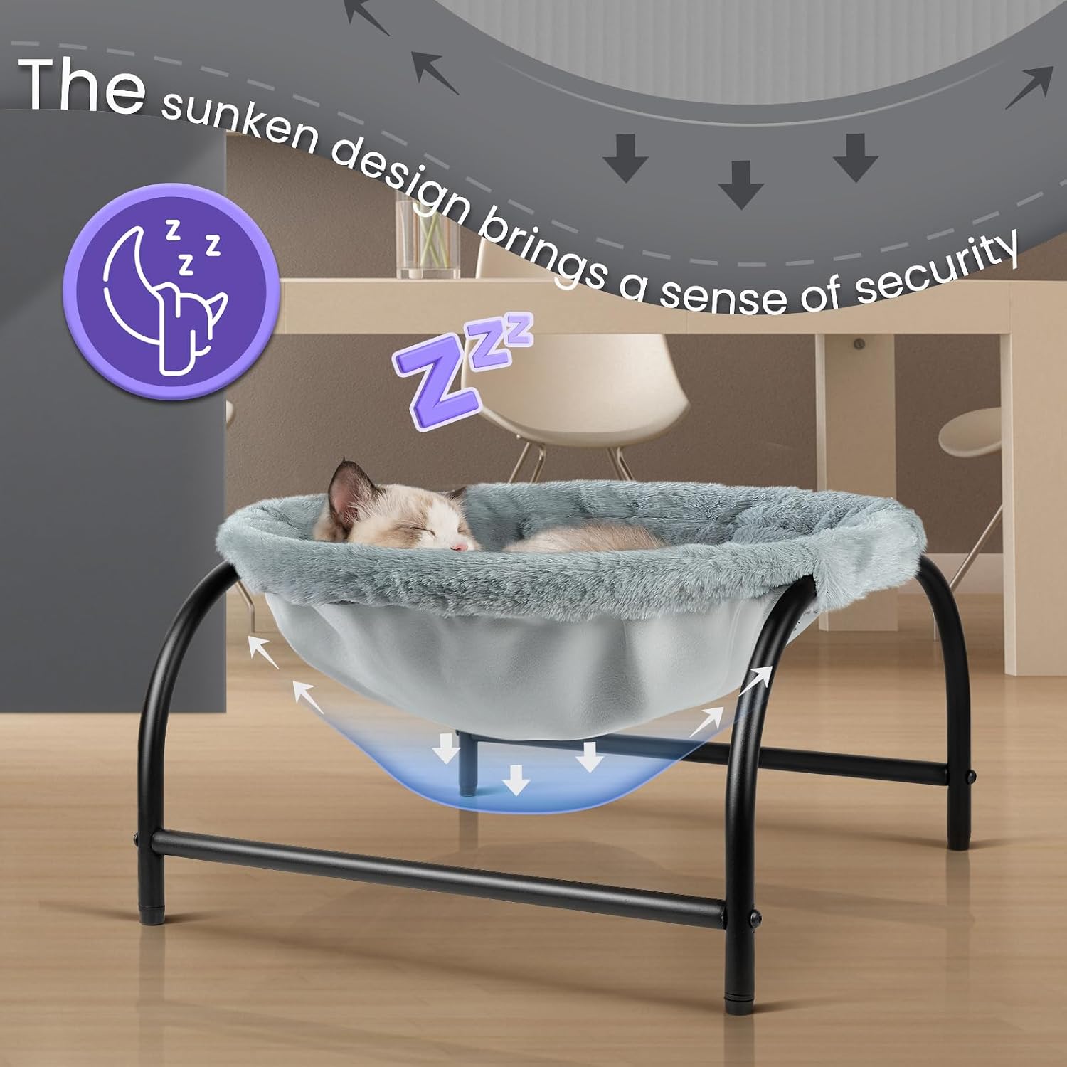 JUNSPOW Cat Bed Sleeping Cat Hammock, 16.9in x 16.9in x 9.5in, Grey
