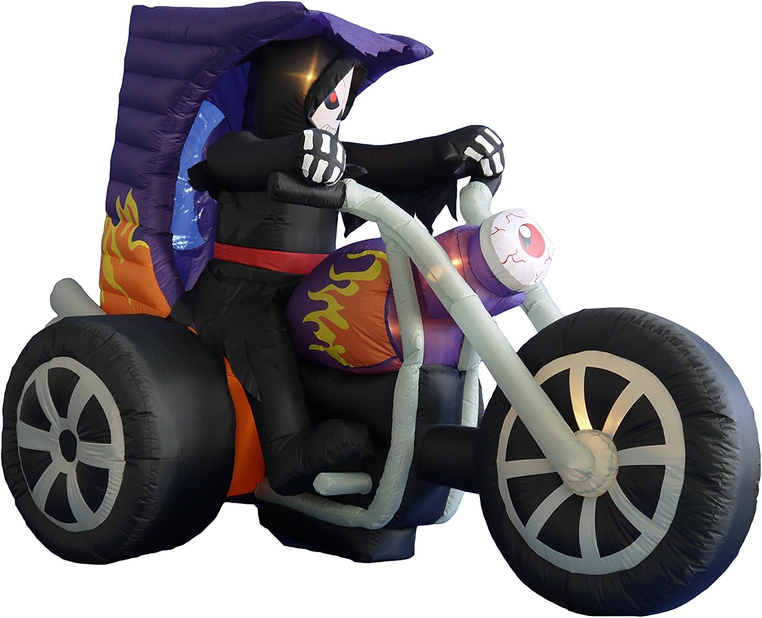 7 FT Long Halloween Inflatable Grim Reaper on Motorcycle | Lights, Outdoor Indoor, Blow Up Lighted Yard Decor, Lawn Inflatables