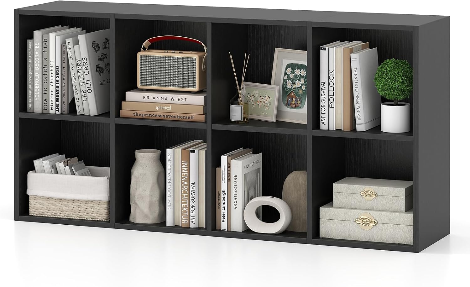 Giantex 8-Cube Bookcase, 3-Tier Cubby Bookshelf, Horizontal Vertical Display Rack with Anti-Tipping Kits, Modern Storage Organizer Shelf Unit for Bedroom, Living Room, Study (Natural, 8-Cube)