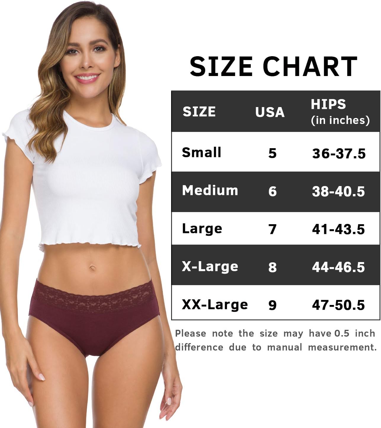 Wealurre Underwear Women Cotton Lace Waisted Bikini Panties 5-Pack