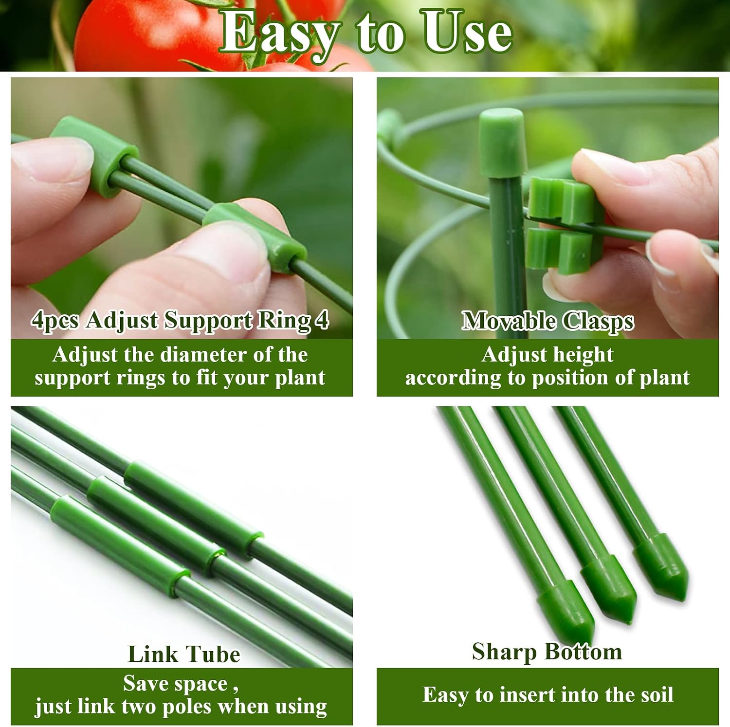 Legigo 3 Packs Plant Support Cages Tomato Cage for Garden- 18 Inch Adjustable Garden Cucumber Trellis Plant Stakes