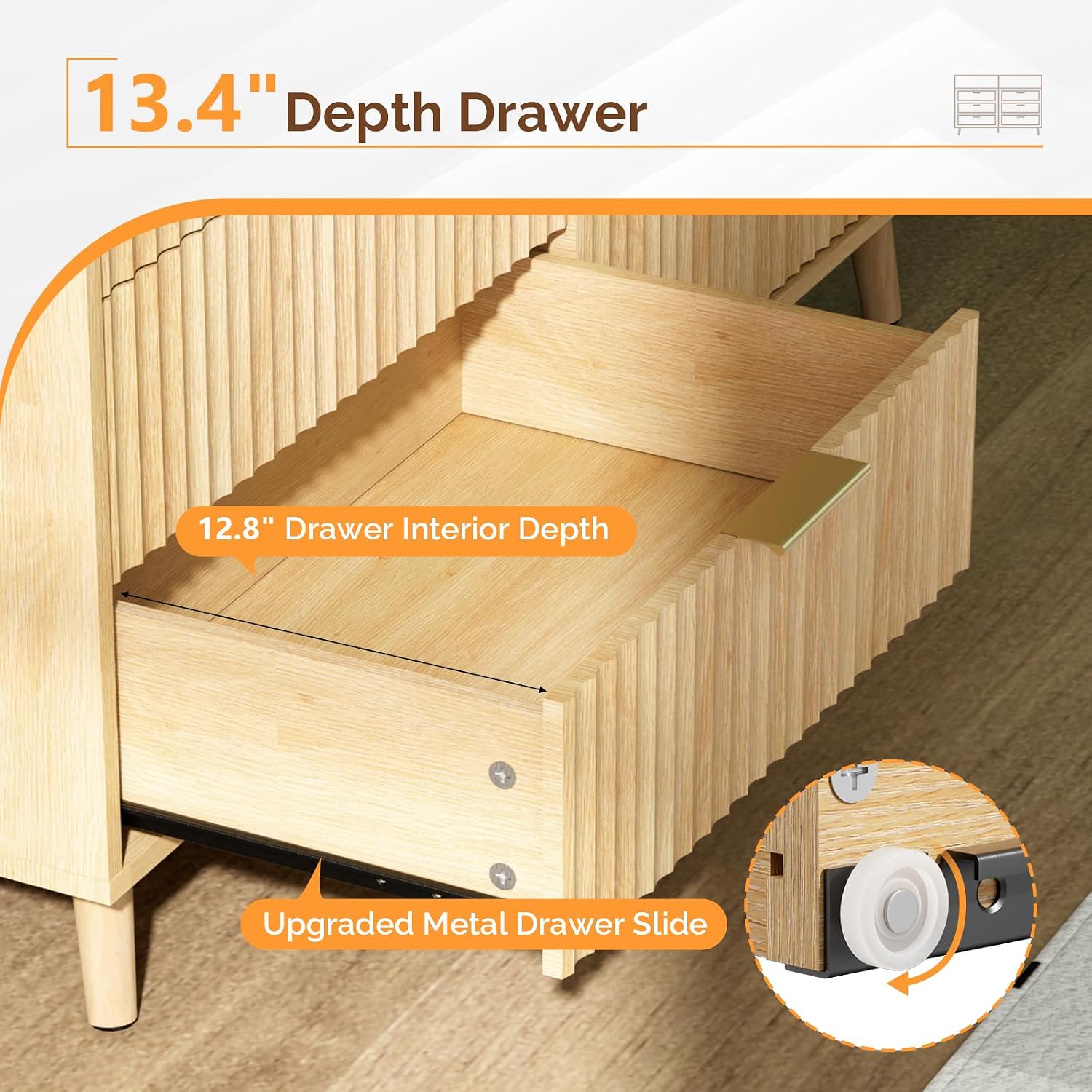 VINGLI Fluted Tall Dresser 5 Drawer, 23.66" W Chest of Drawers Gray Wood Dresser with Rounded Edges, Grey Dressers for Bedroom