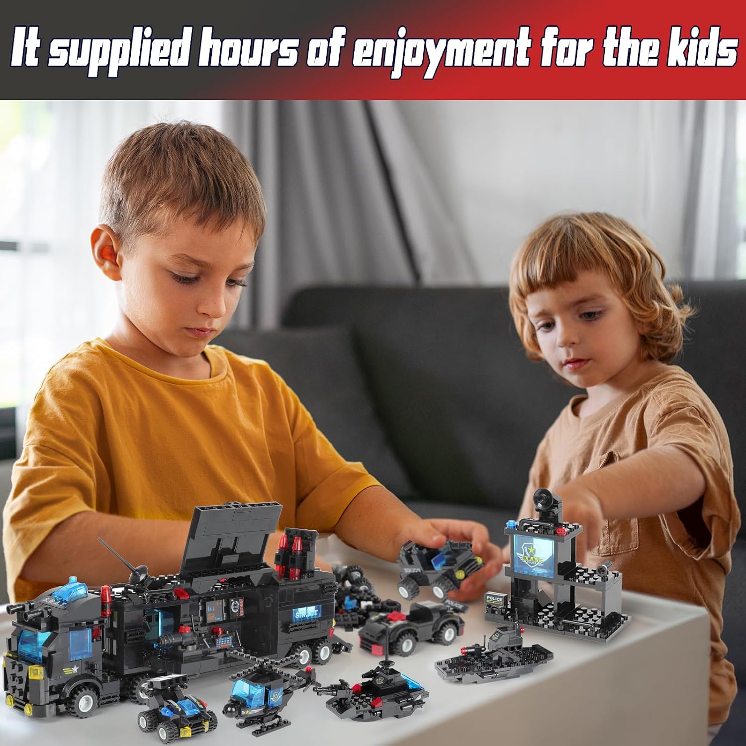 1110 PCS SWAT City Police Set Cop Car Building Set with Helicopter, Boat, Police Station, Mobile Command Center Truck Toys in 25 Different Models