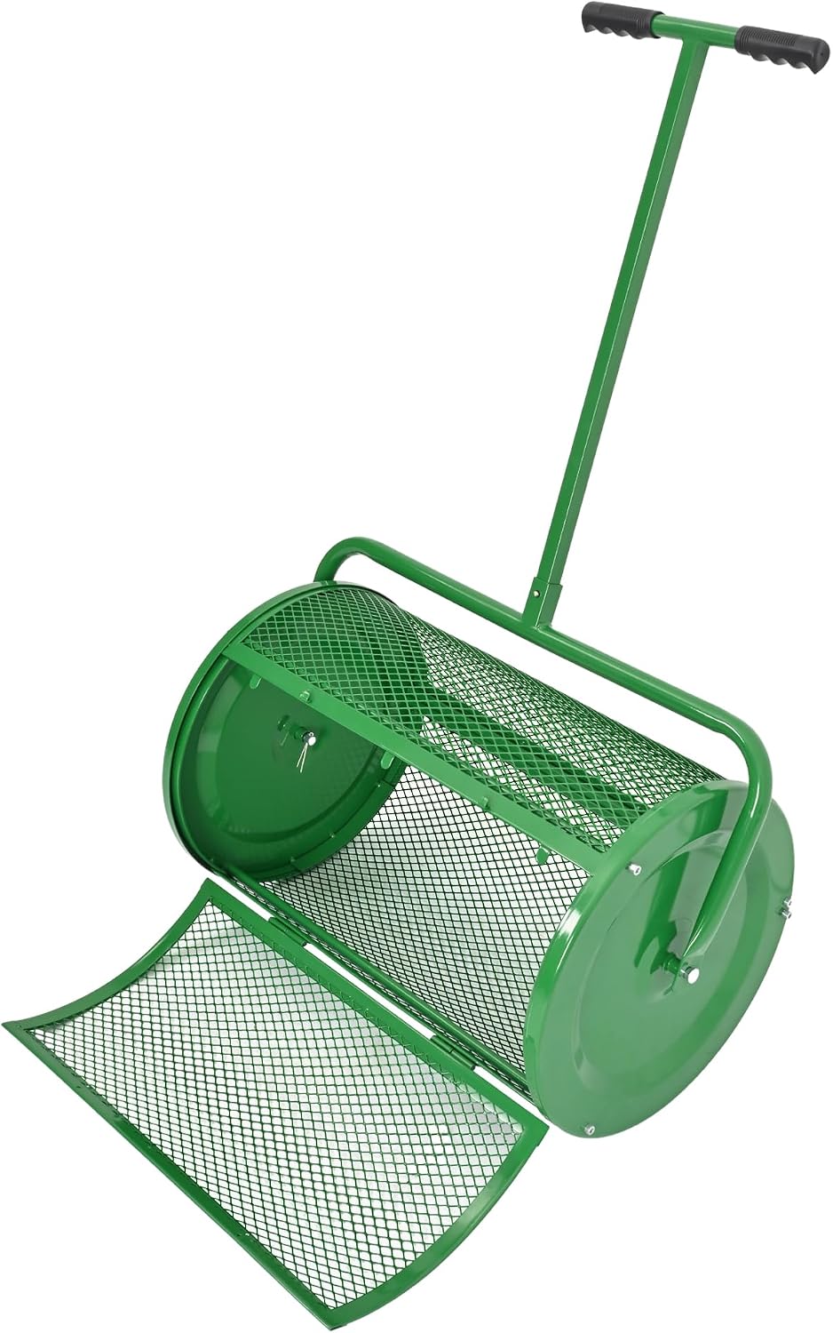 KUAFU 24" Compost Spreader Peat Moss Spreader T-Shaped Handle for Planting | Lawn and Garden Care Manual Spreaders Roller Green Powder Coated Mesh