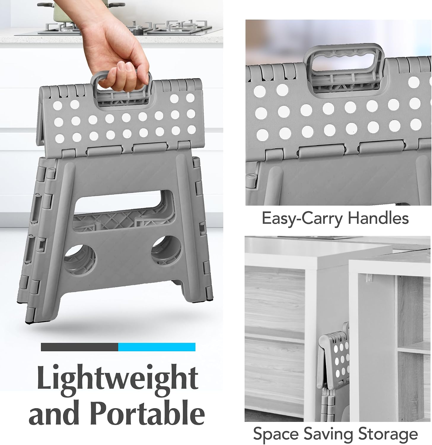 Handy Laundry Folding Step Stool 9 Inch, Black, Non-Slip Holds 300 lbs | 9 Inch, Black, Foldable Collapsible Step Stool, Non-Slip, Holds 300 lbs, Kitchen Bathroom Bedroom, Adults