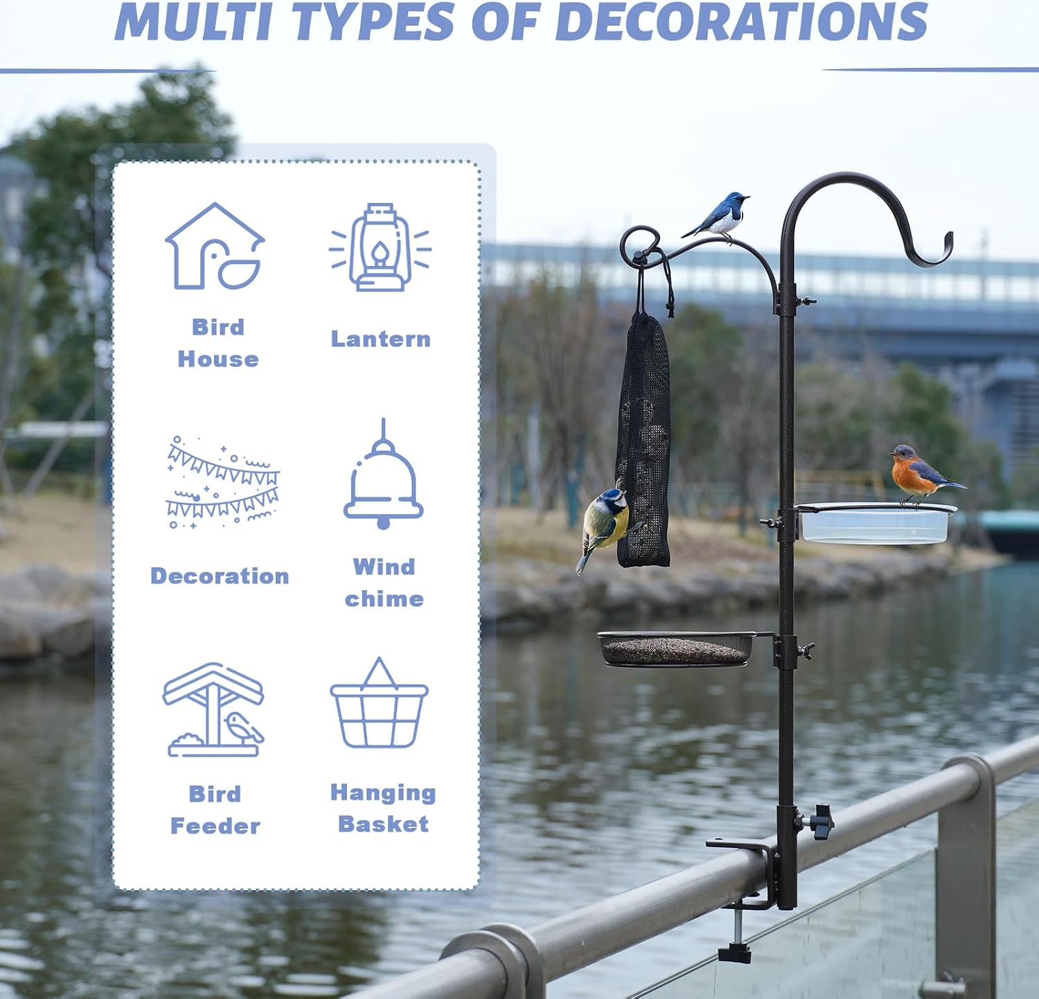 Deluxe Bird Feeding Station Kit with Multi Feeder Hanging Pole, Metal Suet Feeder, Bird Bath