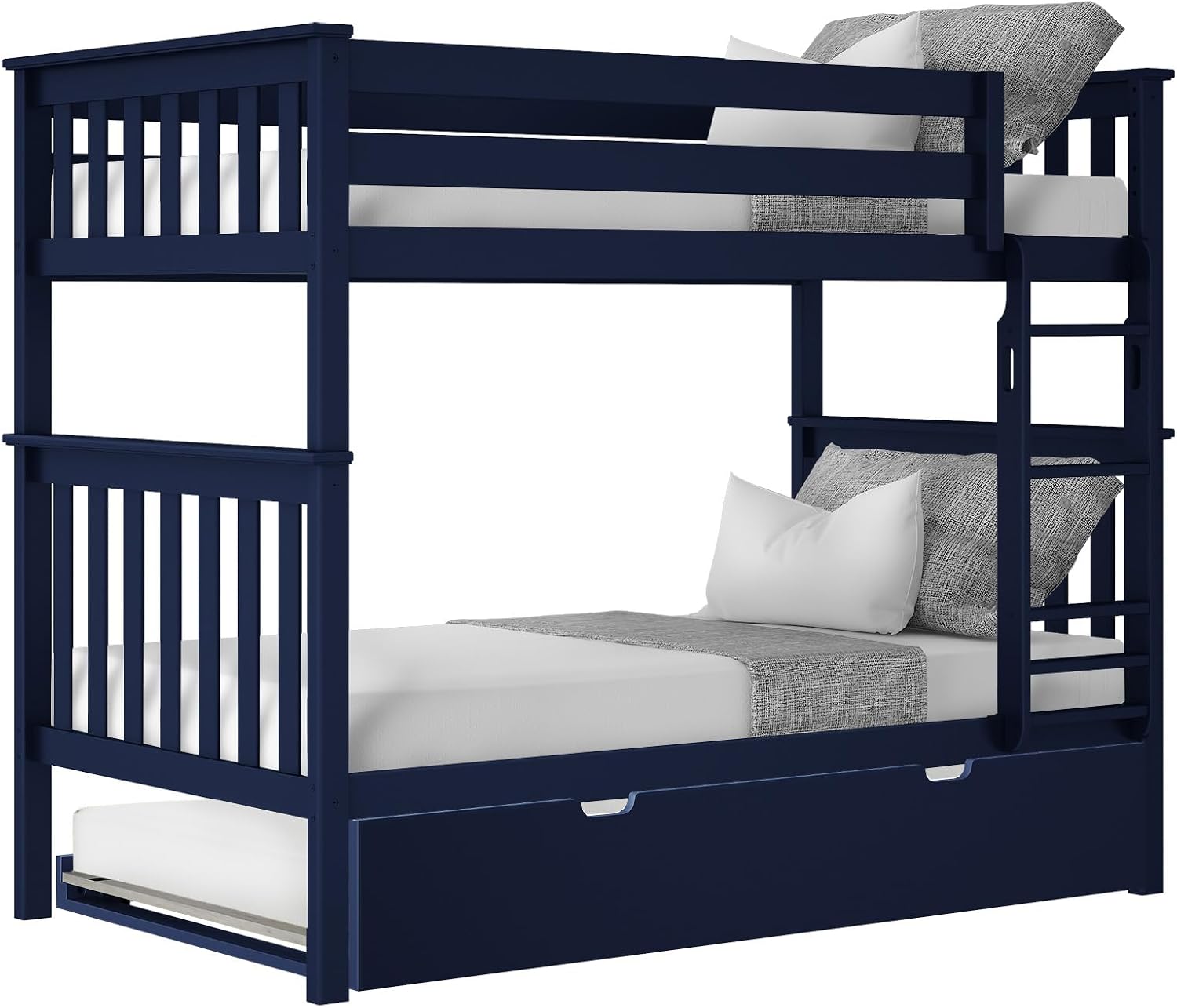 Max & Lily Bunk Bed Twin over Twin, Solid Wood Bunk Bed Frame with Ladder for Kids, 14" Safety Guardrails, Easy Assembly, No Box Spring Needed, White