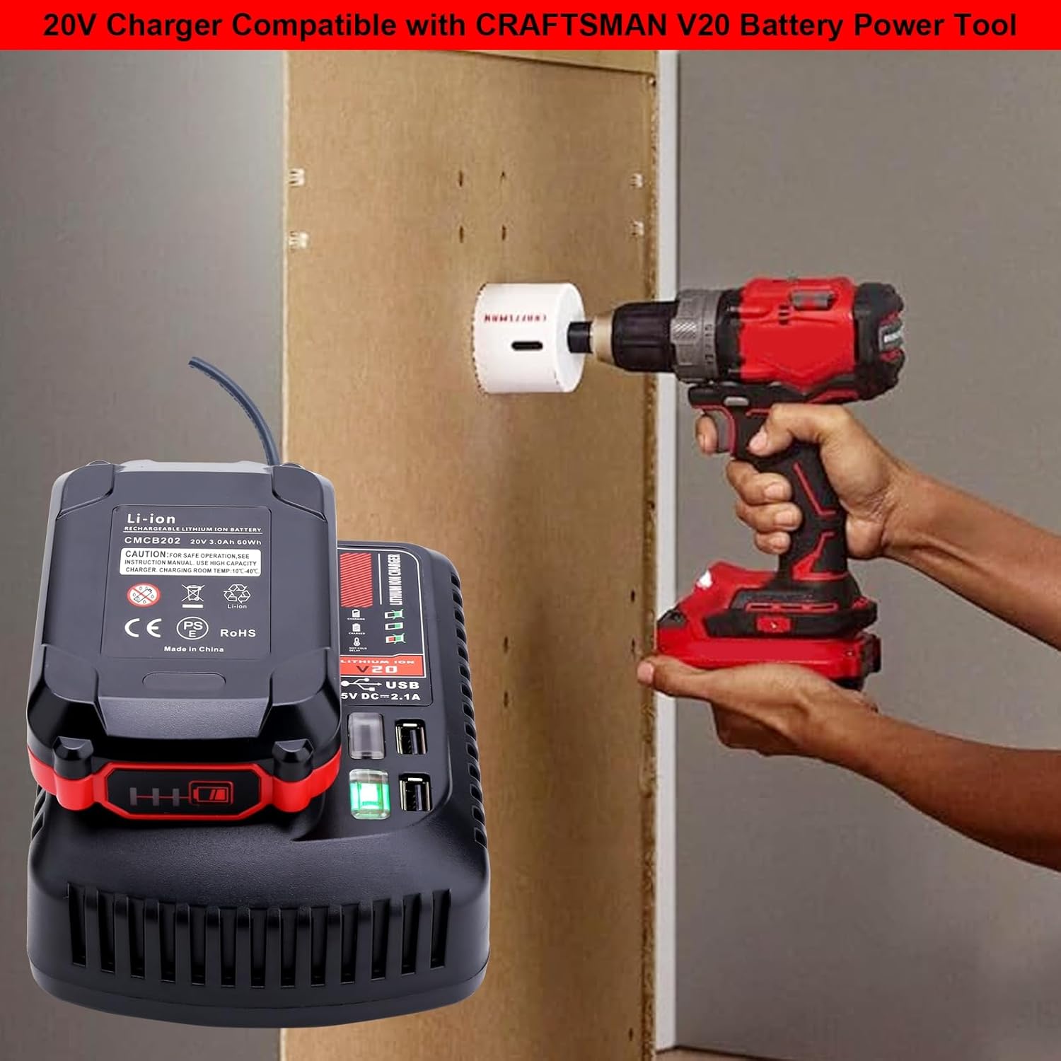 Elefly 20V CMCB202 Battery Compatible with Craftsman V20 Lithium Ion Battery CMCB202-2 CMCB201 CMCB204