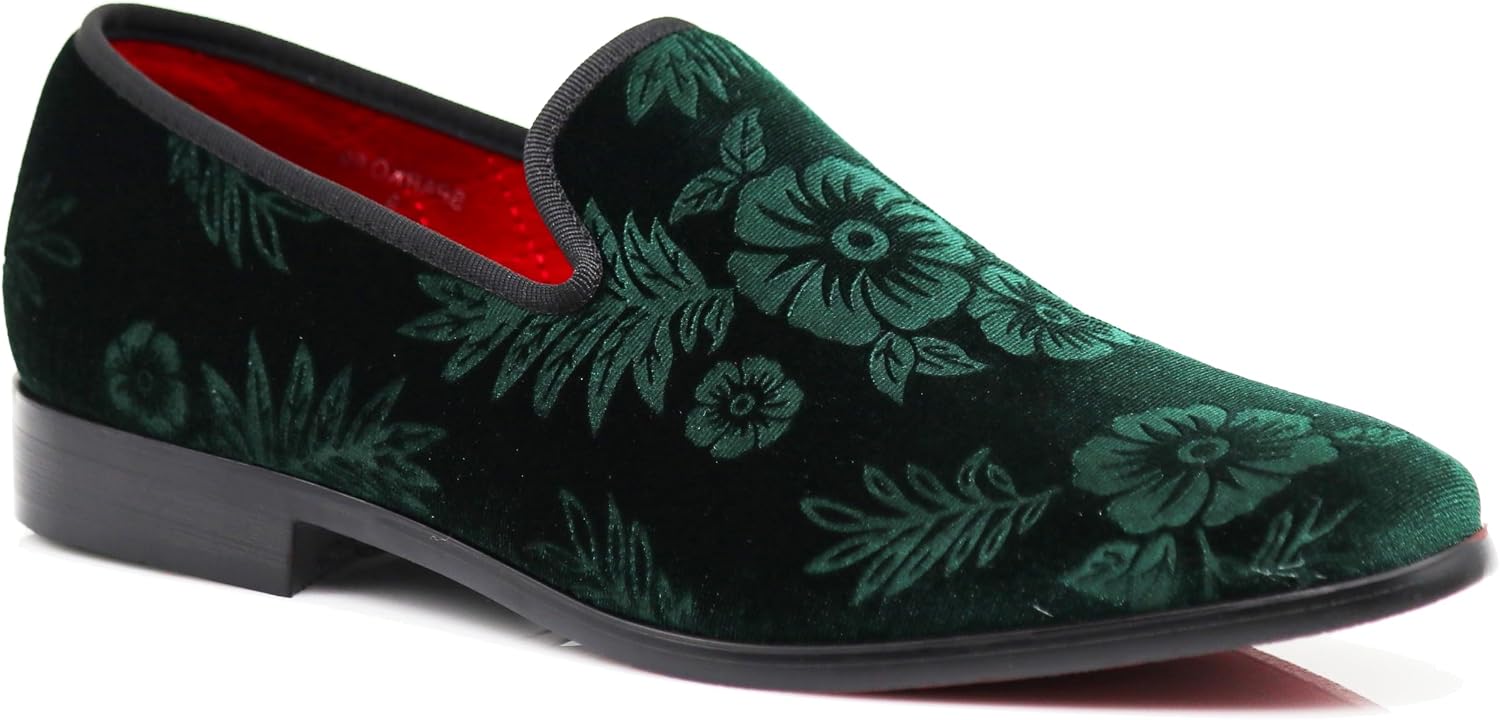 SPK35 Men's Vintage Velvet Flower Designer Dress Loafers Slip On Shoes Classic Tuxedo Dress Shoes