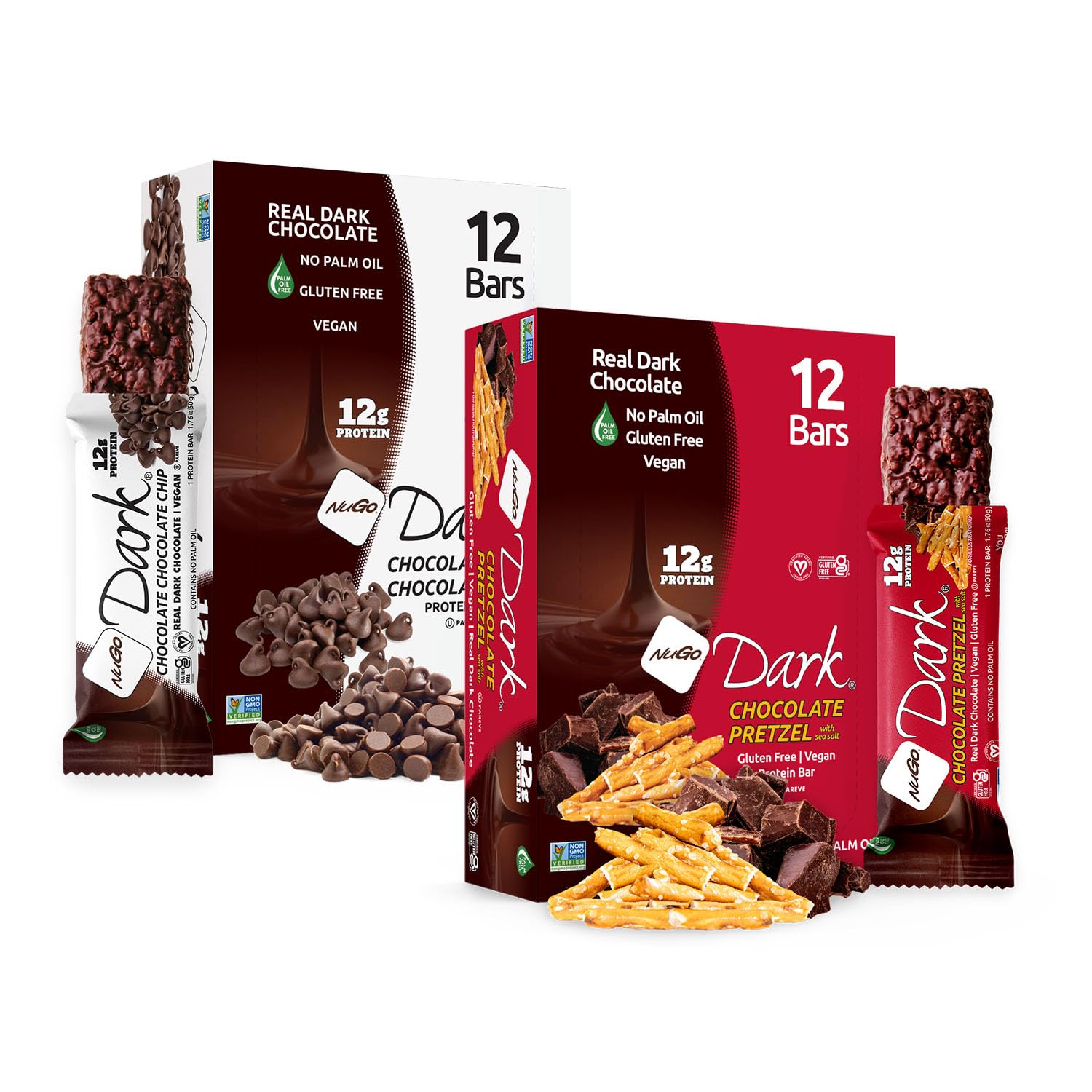 NuGo Dark, Mint Chocolate Chip, 13g Vegan Protein Bar, Gluten Free, 24 CT