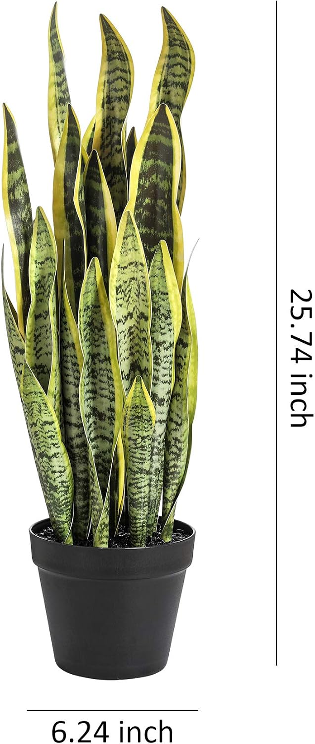 Artificial Snake Plant 26 inches Fake Sansevieria Artificial Potted Plants for Indoor and Outdoor, Home, Office Decoration