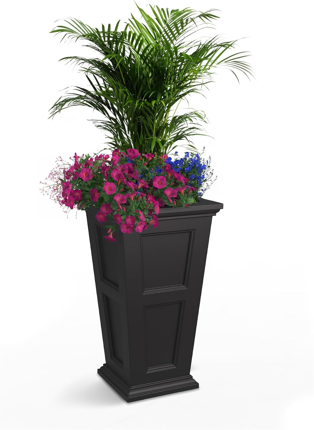 Mayne Fairfield 28in Self-Watering Tall Square Planter, Black | Self-watering, All season, Fade resistant, Reversible planting shelf, 15-year warranty