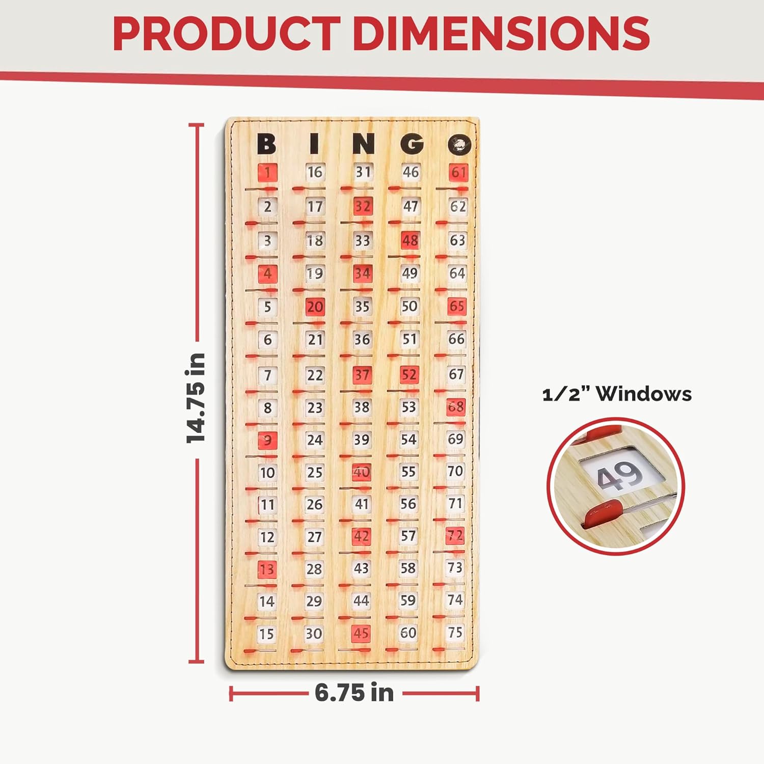 MR CHIPS Large 14.75" L x 6.75" W Jam-Proof Finger Tip Bingo Master Board Card with Large 3/4" Sliding Windows, Thick 5 Ply Cardboard, Gold Rush Style