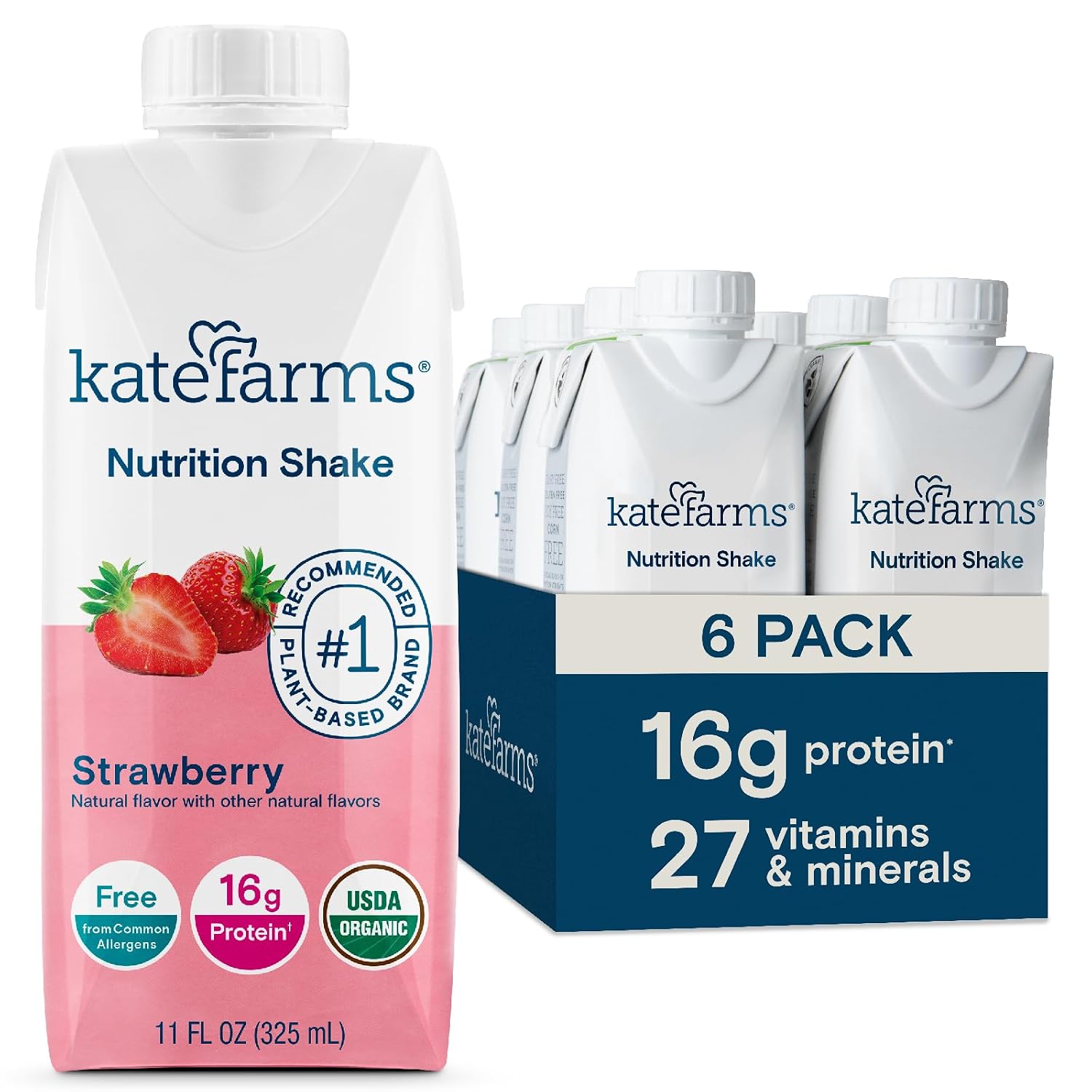 KATE FARMS Organic Nutrition Shake, Chocolate, 16g Protein, 12 Pack