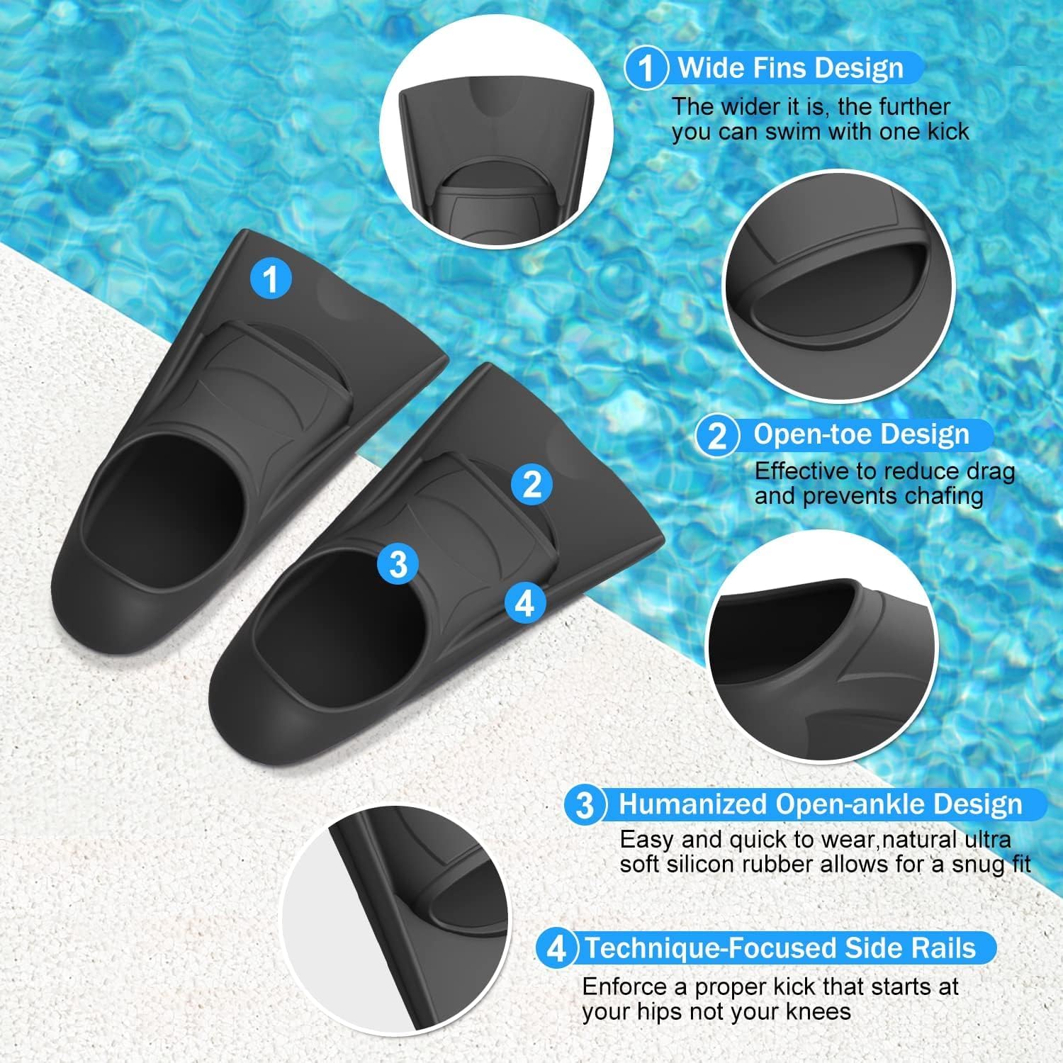 Gintenco Swim Fins, Adults & Kids Swim Training Fins for Lap Swimming