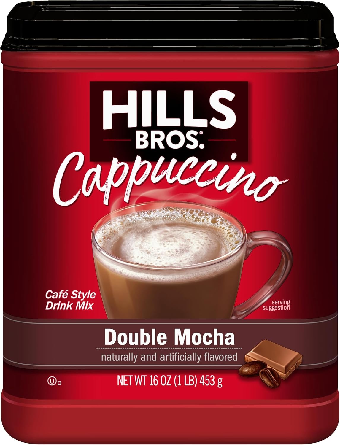 Hills Bros. Cappuccino Mix – Rich, Frothy Coffeehouse-Tasting Instant Drink Mix – Quick and Easy Preparation – Perfect for Hot & Iced Drinks & Creaming Coffee – Double Mocha, 1 Pack of 16oz