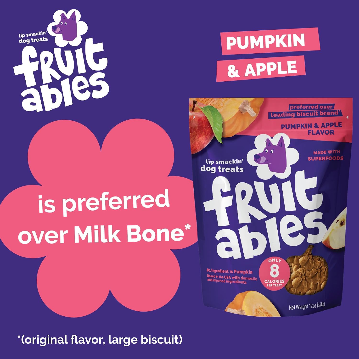 Fruitables Baked Dog Treats, Low Calorie Treats, Pumpkin & Banana, 7oz | Healthy Dog Treats, Training Treats, Crunchy Dog Biscuits, Limited Ingredient Recipe, Healthy Puppy Snacks, Made in USA