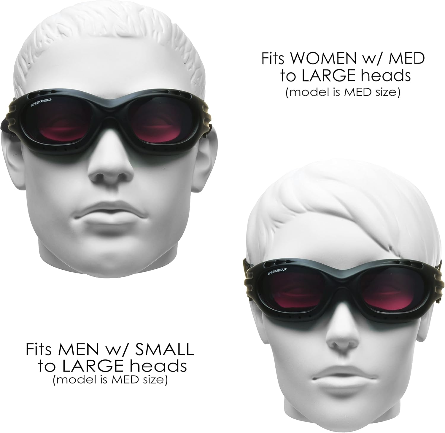 Bikershades Motorcycle Safety Riding Goggles Men Women. Polarized Lens, Smoke, Mirrored Blue or Orange, Clear Yellow Lenses
