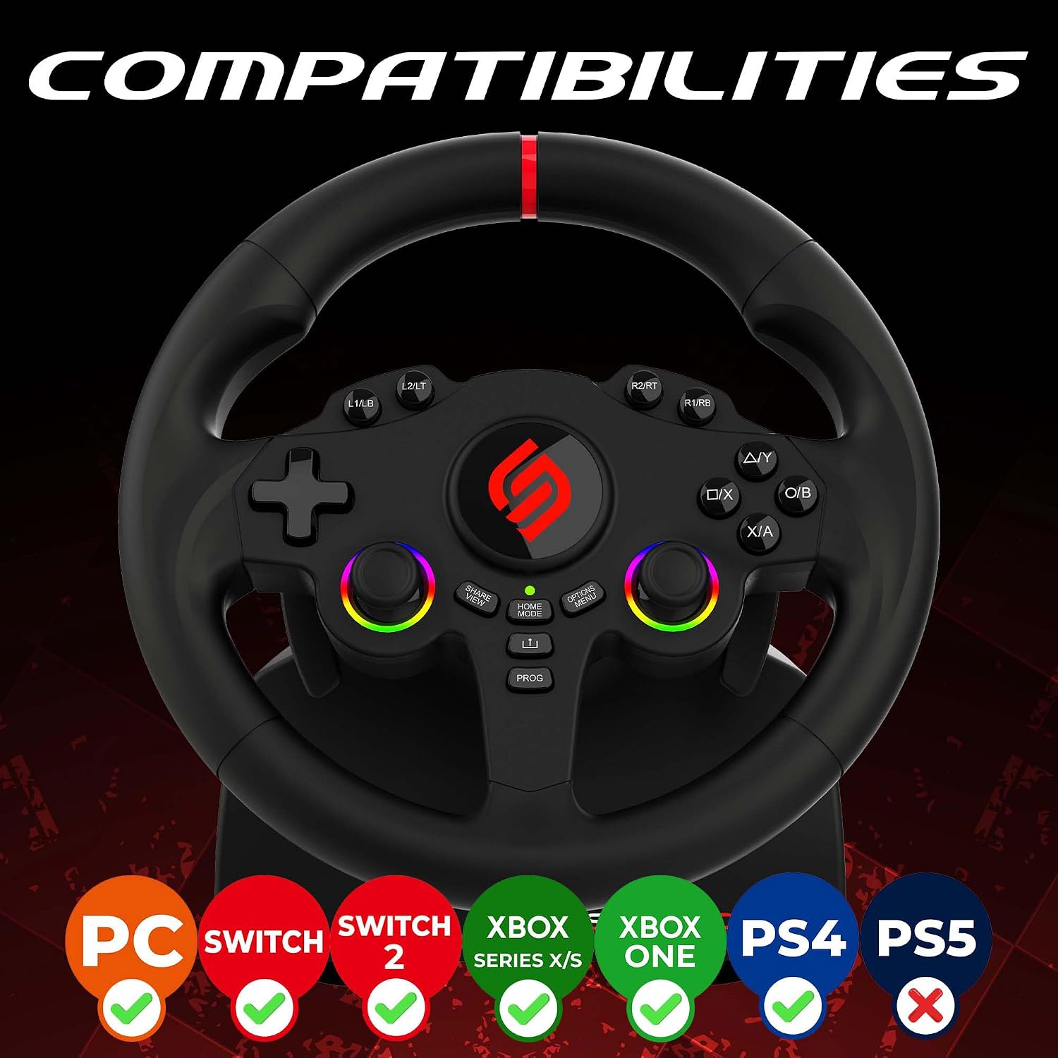 SUBSONIC Racing SV250 Gaming Steering Wheel Switch 2, PS4, Xbox & PC – 180°