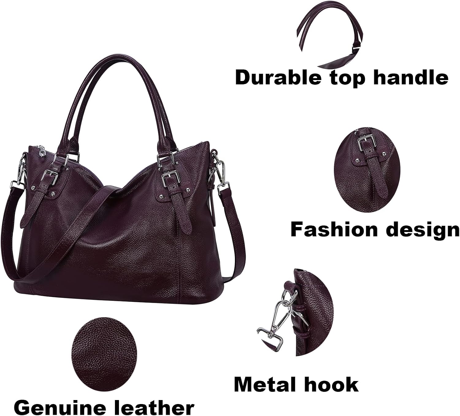 HESHE Leather Purses and Handbag for Women Shoulder Bag Tote Top Handle Bag | Genuine Designer Large Capcity Hobo Crossbody Satchel Travel Work Ladies Zippered Ladies Daily Bag Adjustable Long Strap