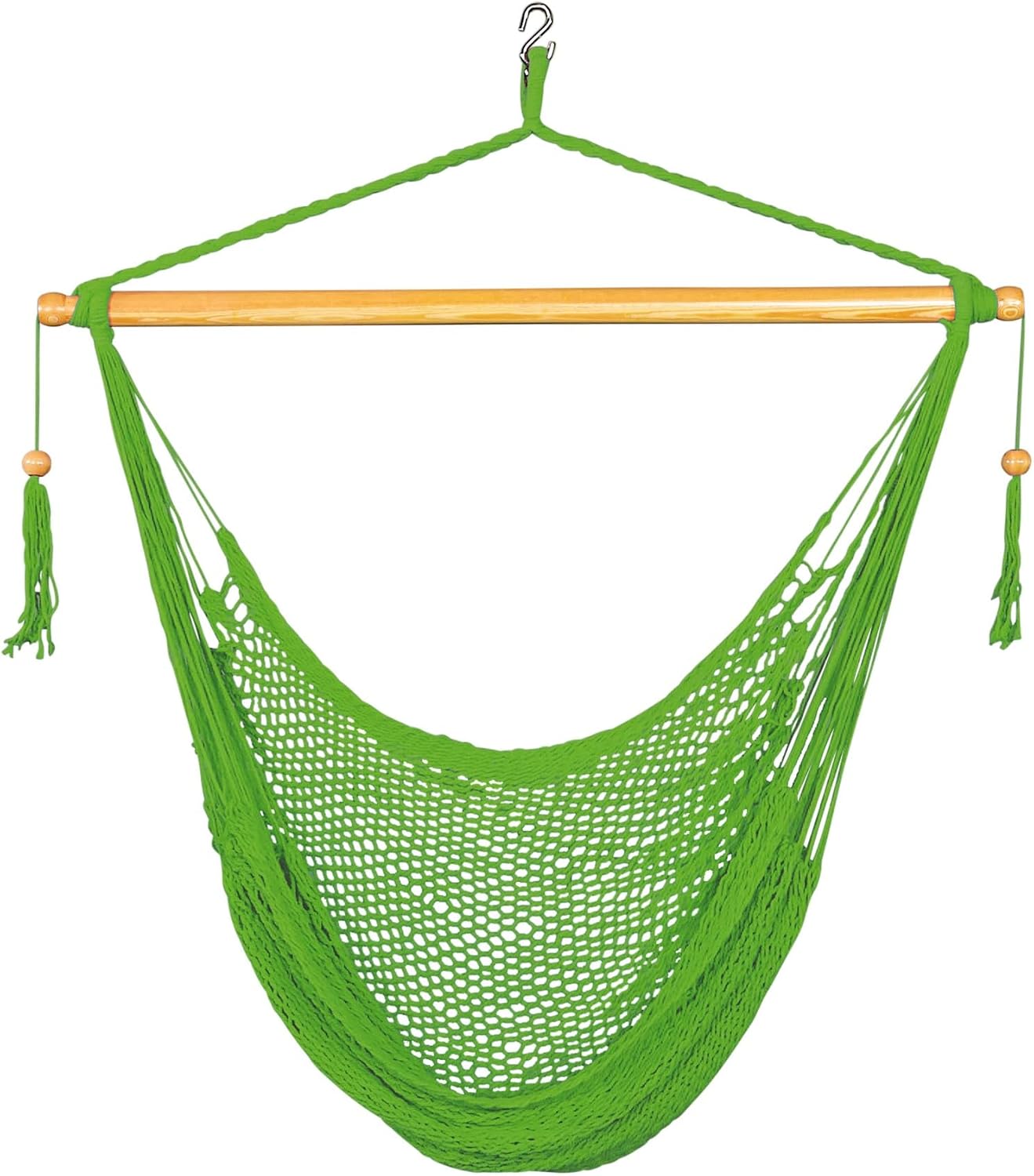 Bliss Hammocks BHC-412NT Island Rope Hammock Chair, Eco Friendly & Hand Woven, Varnish Coated 40 Inch Wood Spreader, Easy to Hang w/Included Hanging Kit, Supports up to 265 pounds, Natural Rope