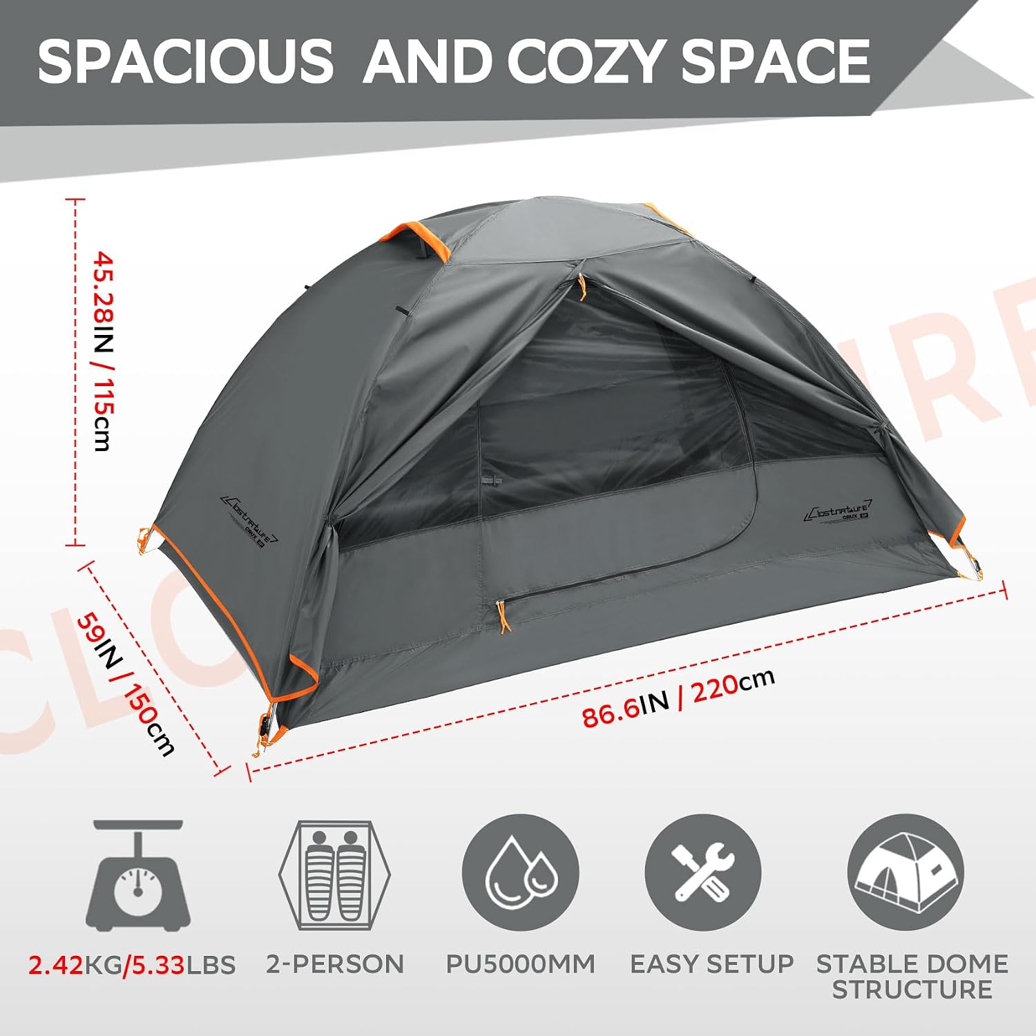 Clostnature 1/2/3/4 Person Lightweight Backpacking Tent, Easy Setup Tent