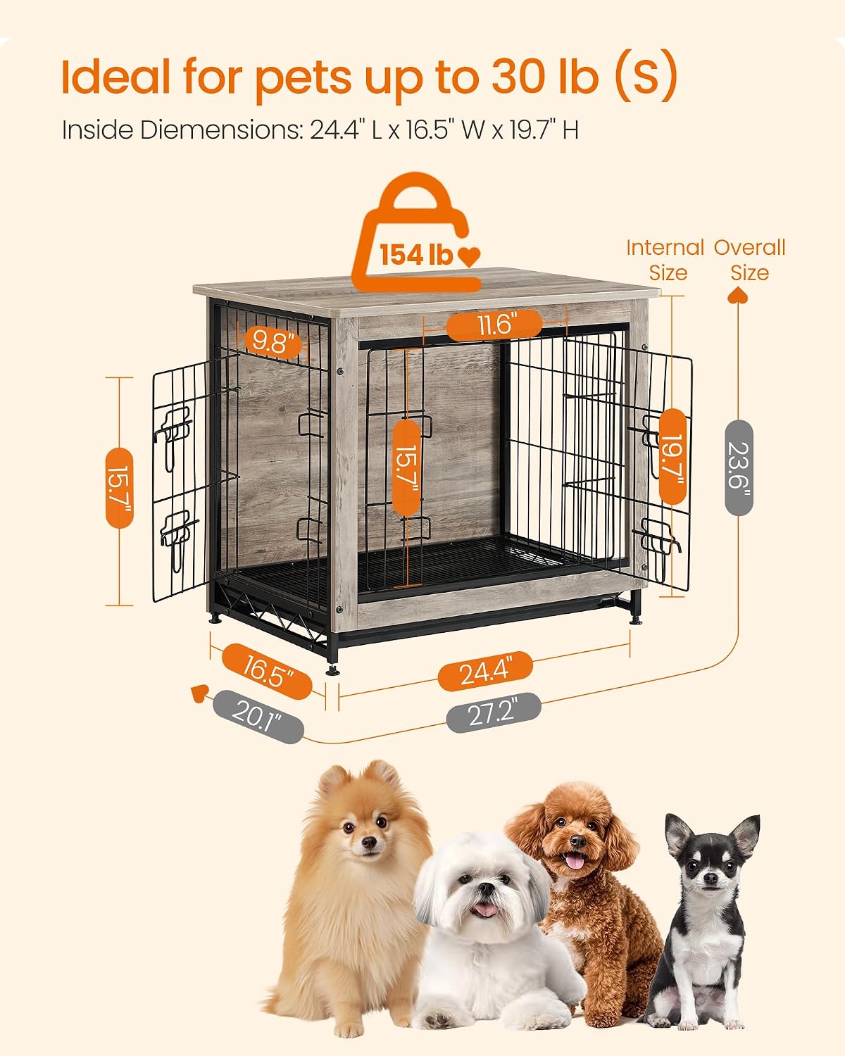 Feandrea 27.2" Dog Crate Furniture, Indoor Dog Kennel Side End Table