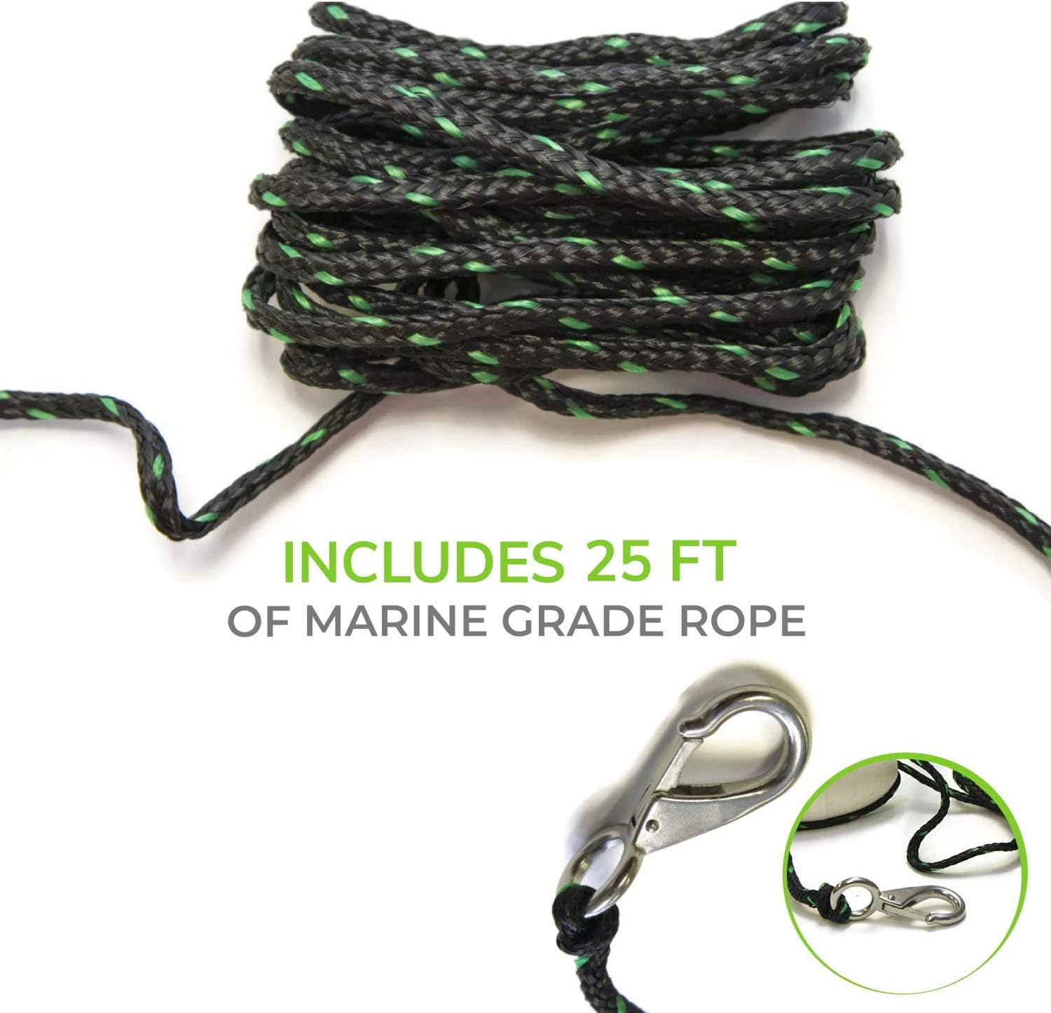 Kayak Anchor Kit - 3.5 lb, Green - Folding Grapnel Anchor with 25 ft Rope | Gradient Fitness boat anchor kit for paddle boards, SUPs, canoes, jet ski
